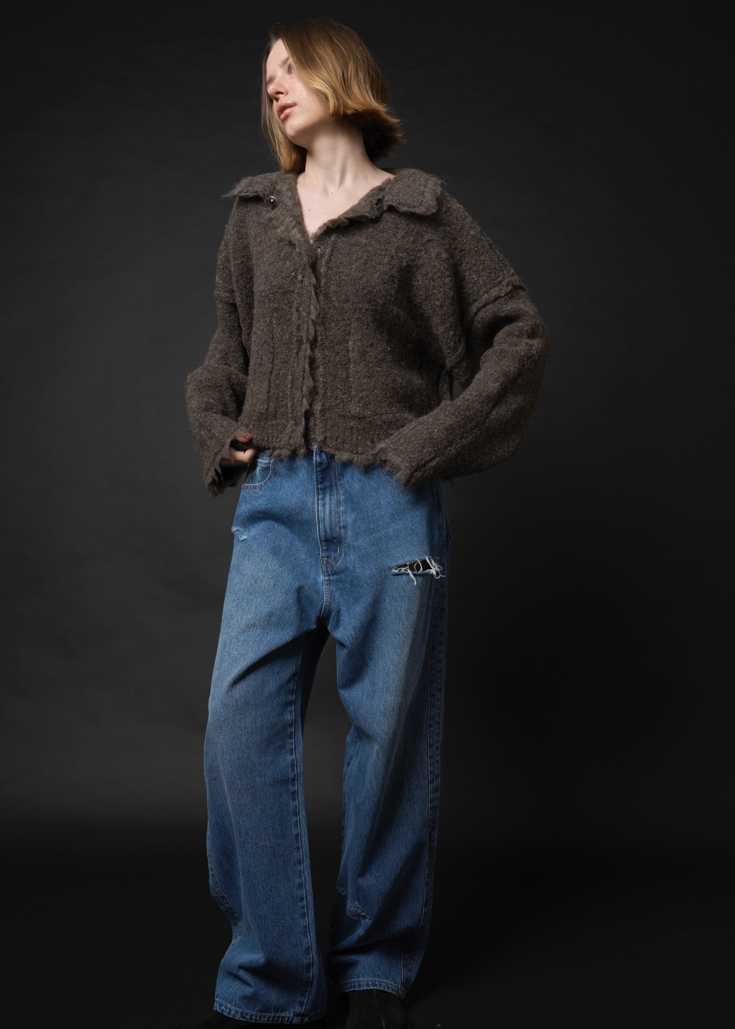 reversible brushed lightly knit cardigan