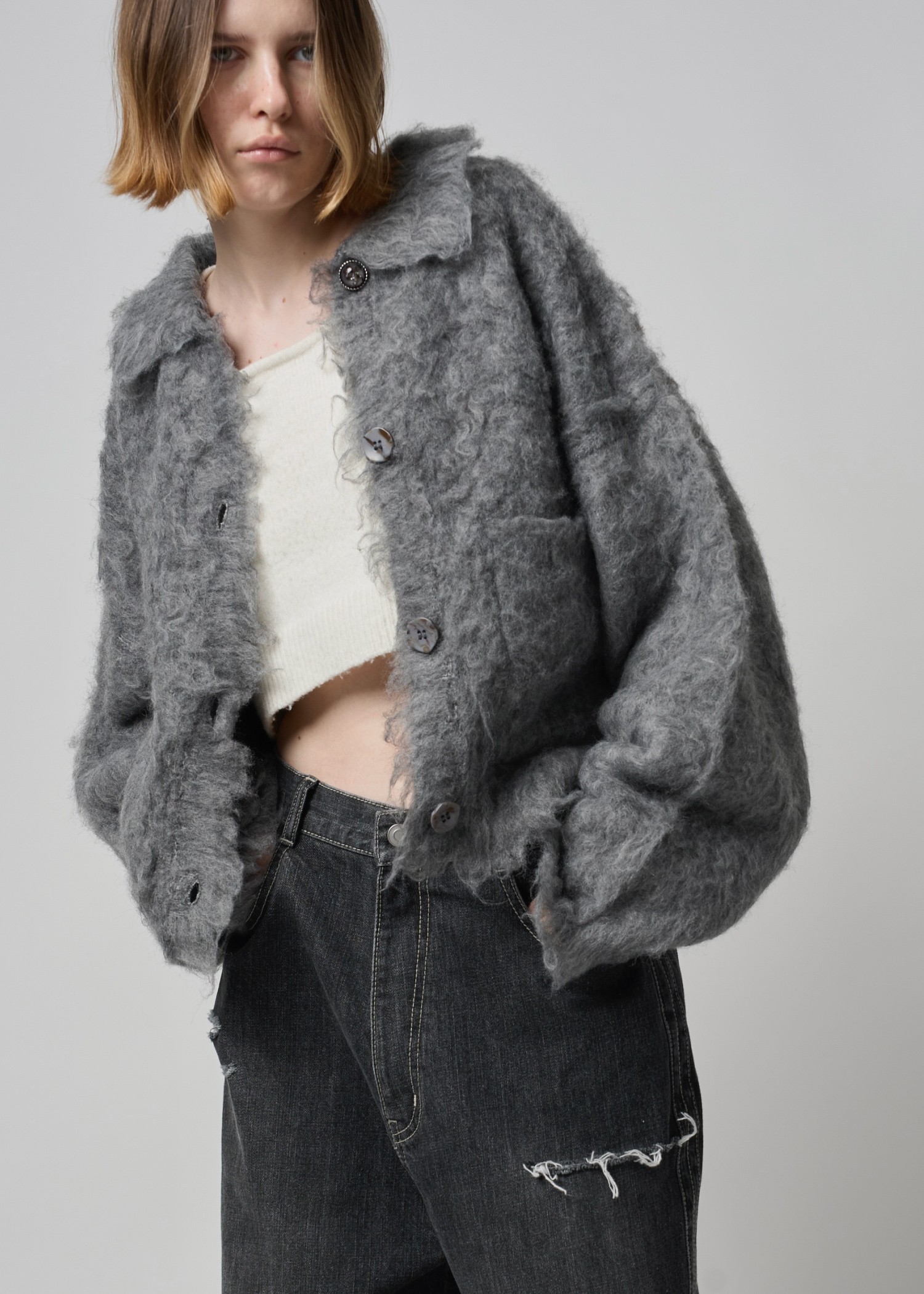 reversible brushed lightly knit cardigan