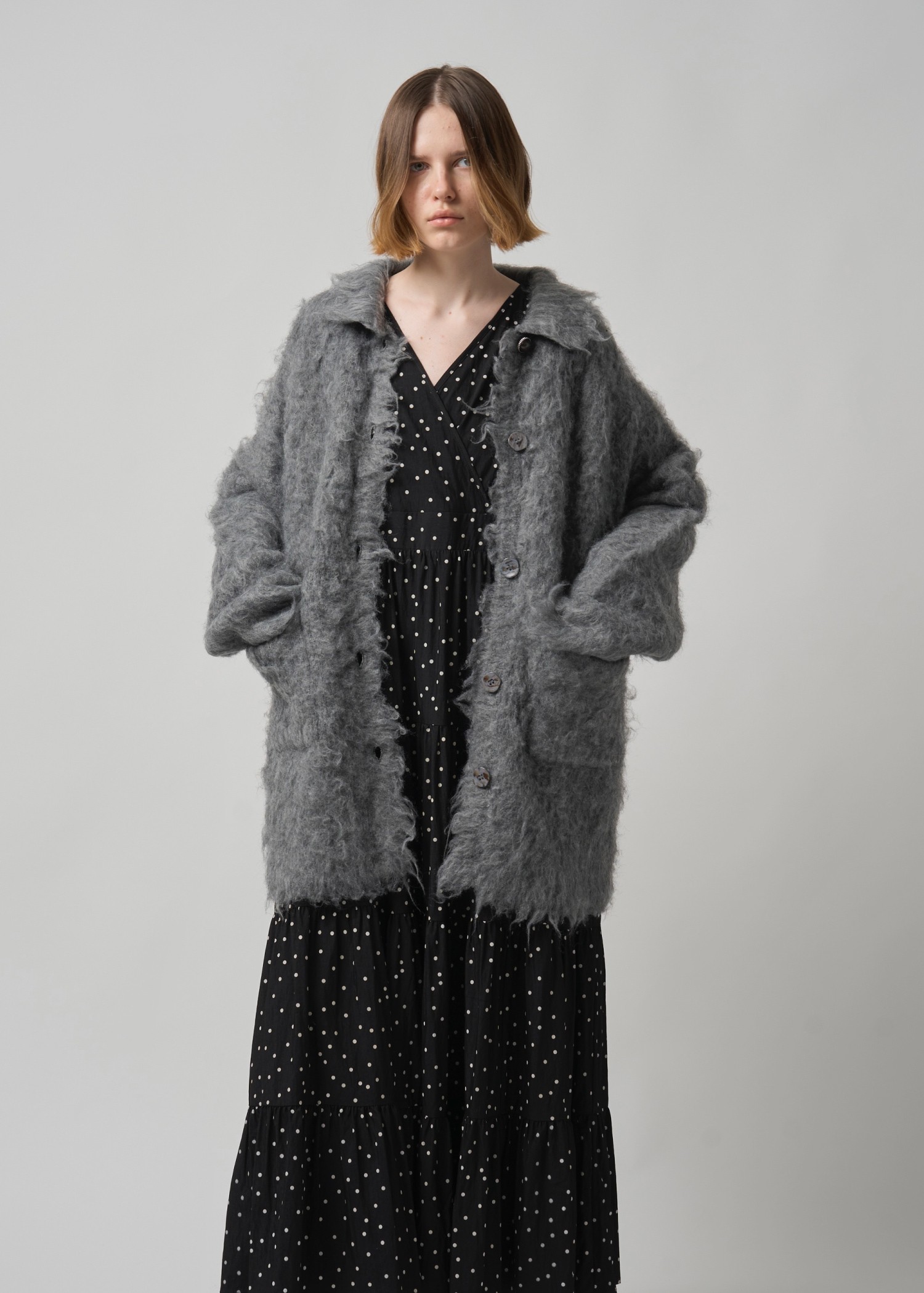 reversible brushed lightly knit cardigan