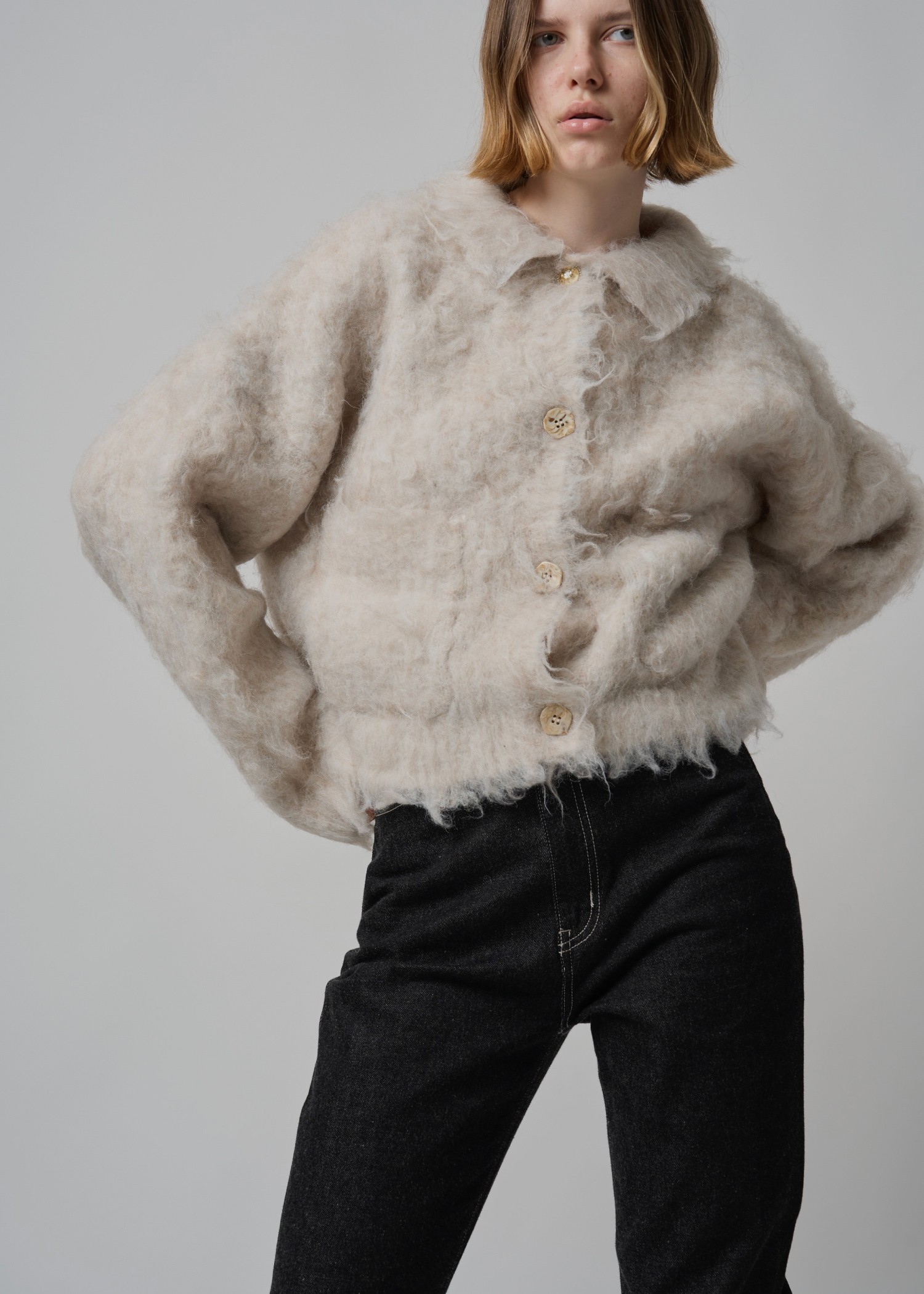 reversible brushed lightly knit cardigan