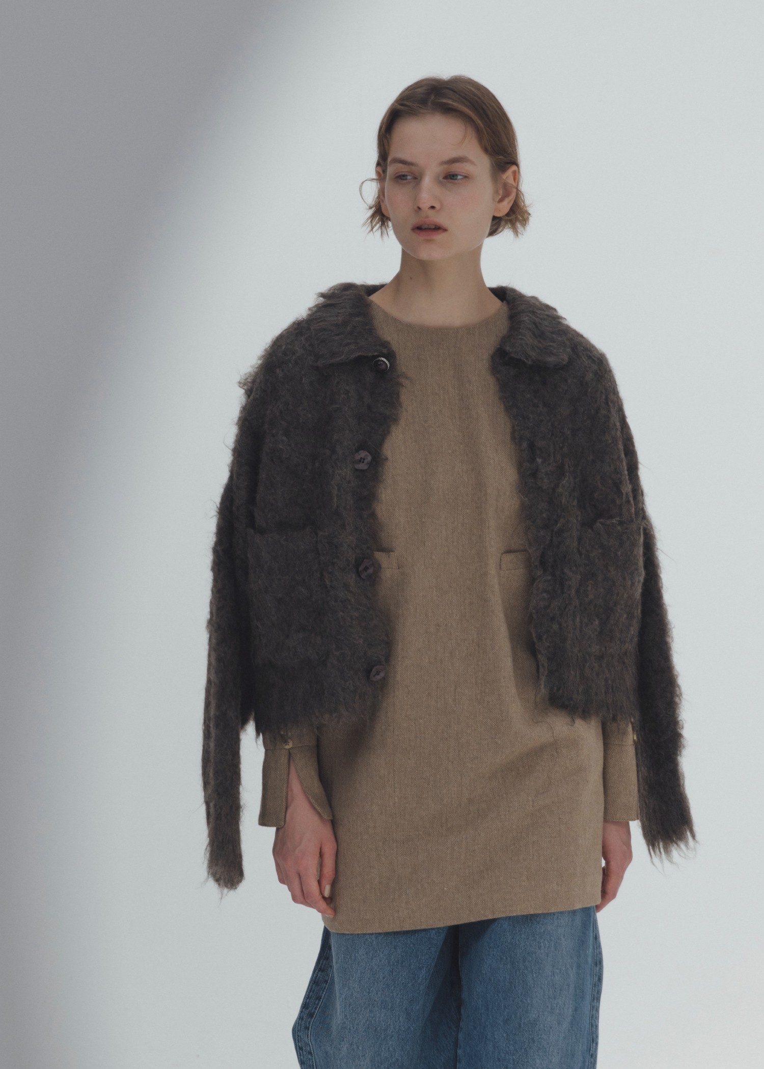 reversible brushed lightly knit cardigan