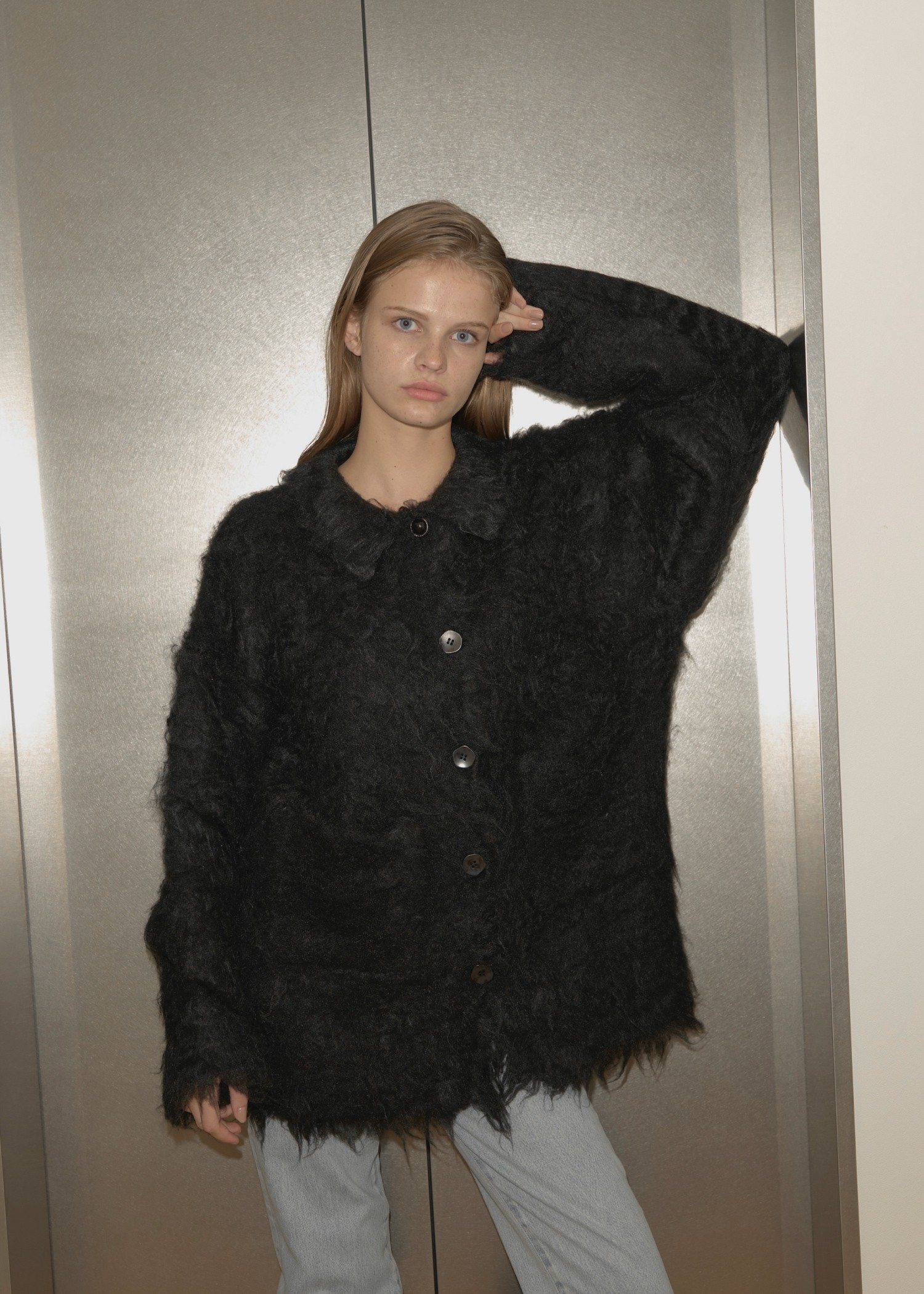 reversible brushed lightly knit cardigan