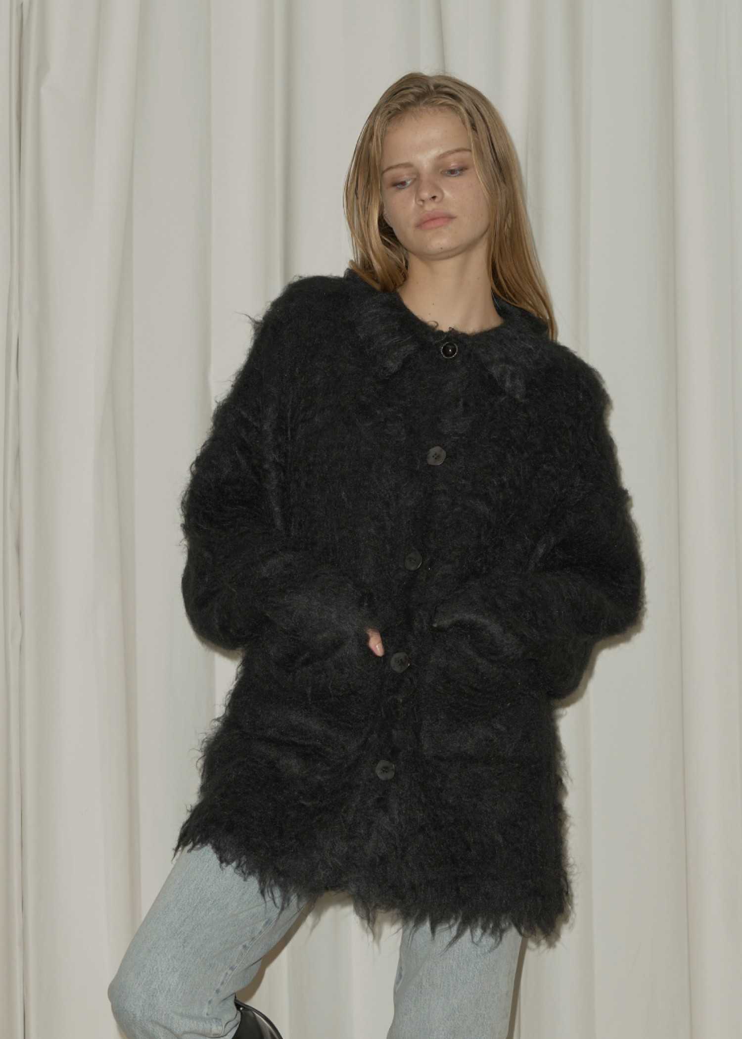 reversible brushed lightly knit cardigan