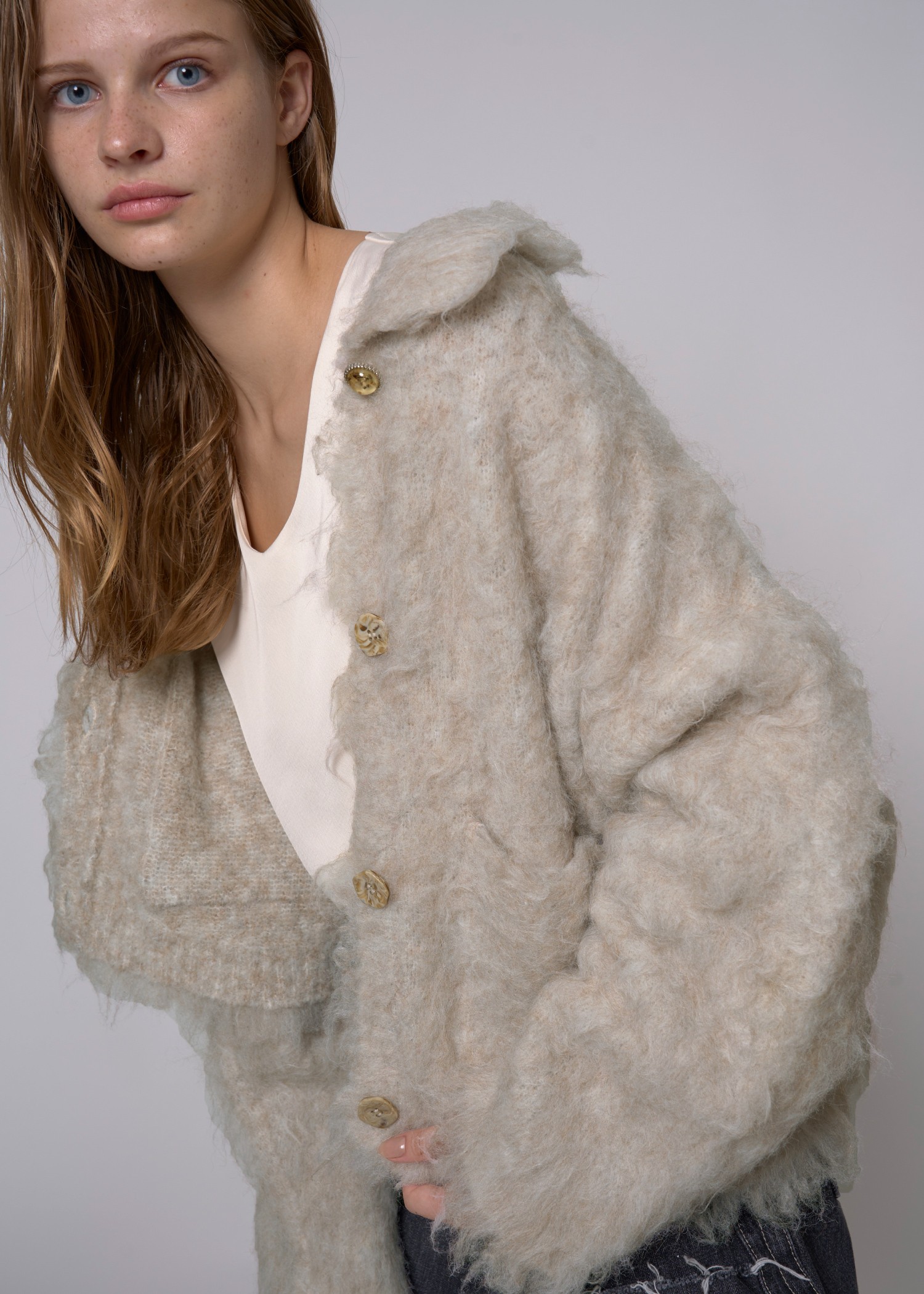 reversible brushed lightly knit cardigan