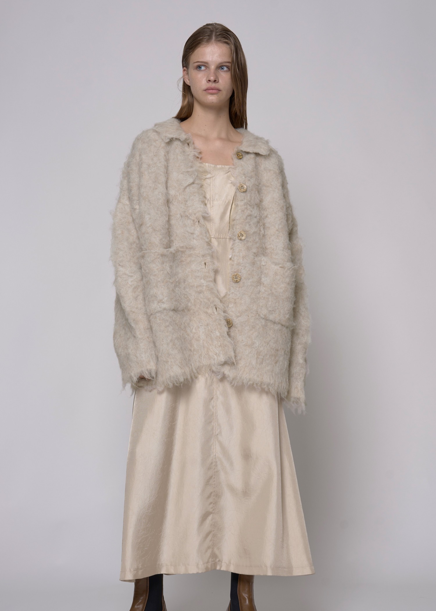 reversible brushed lightly knit cardigan