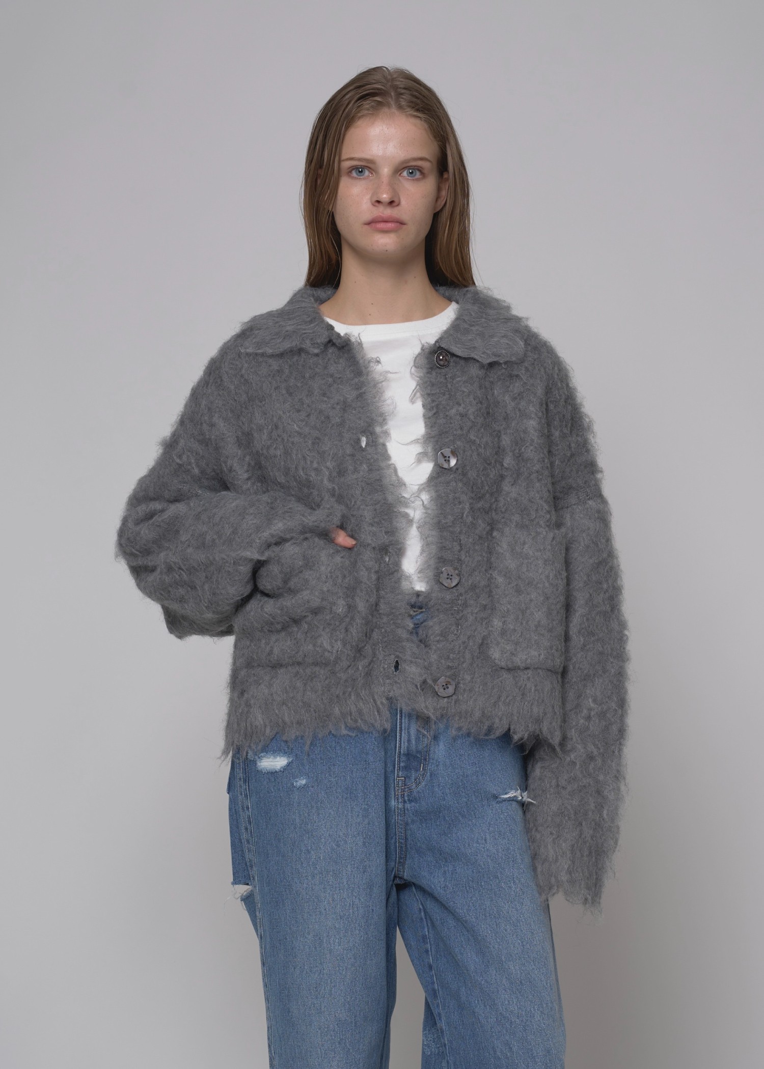 reversible brushed lightly knit cardigan