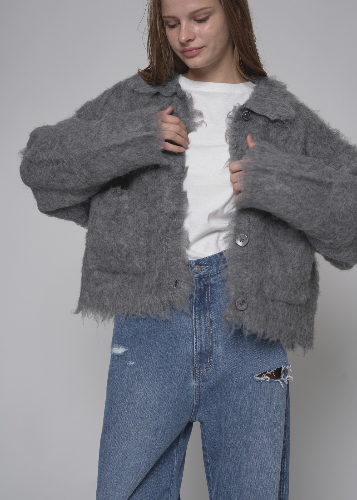 reversible brushed lightly knit cardigan