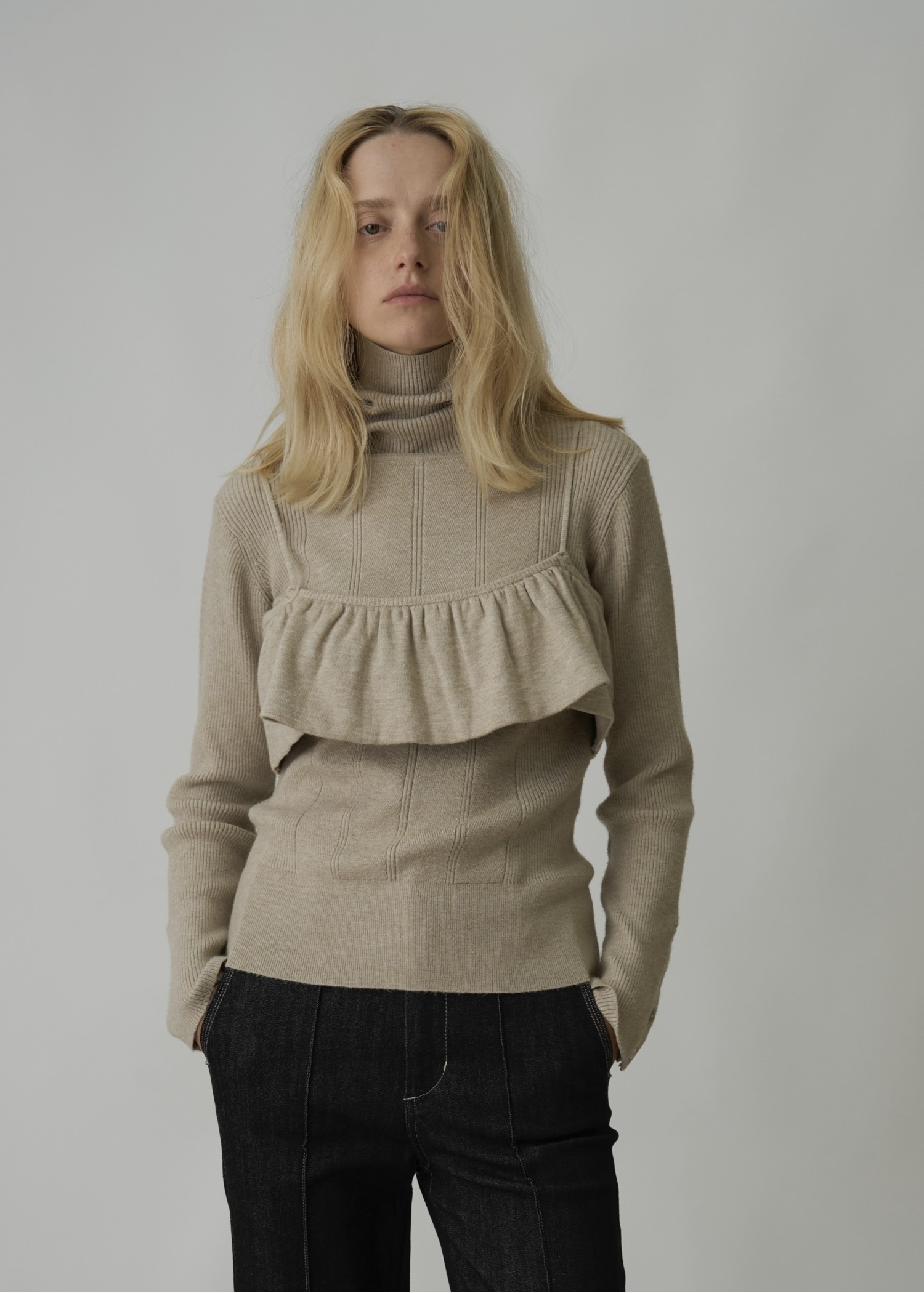 arm button turtle rib knit
