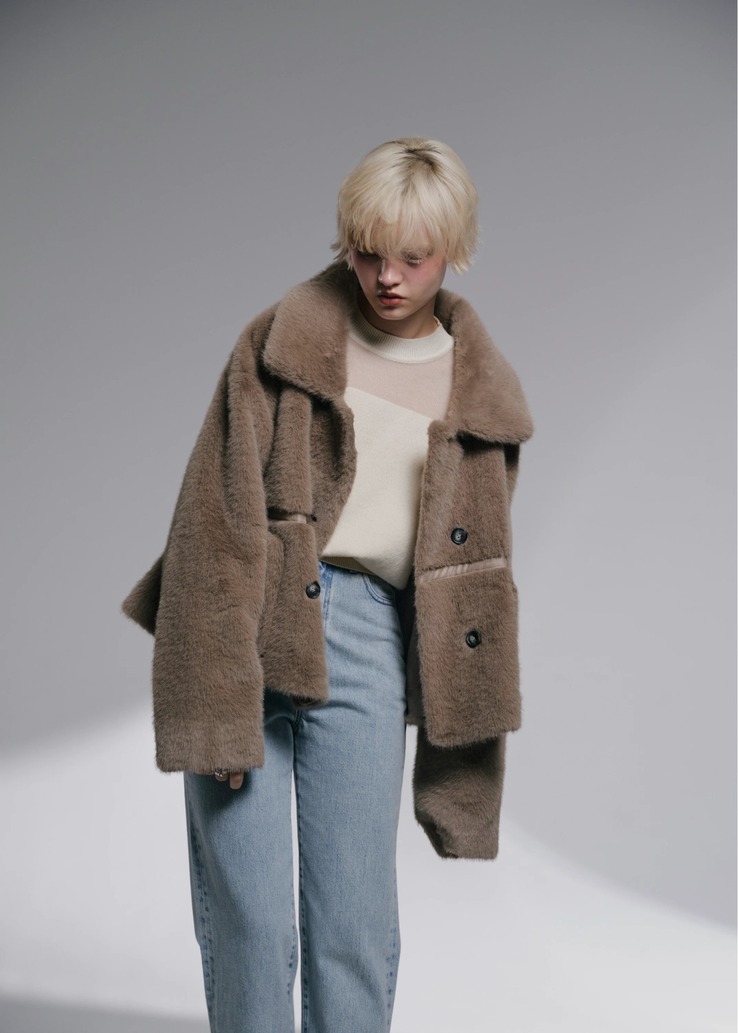 decollete sheer deployment volume sleeve knit