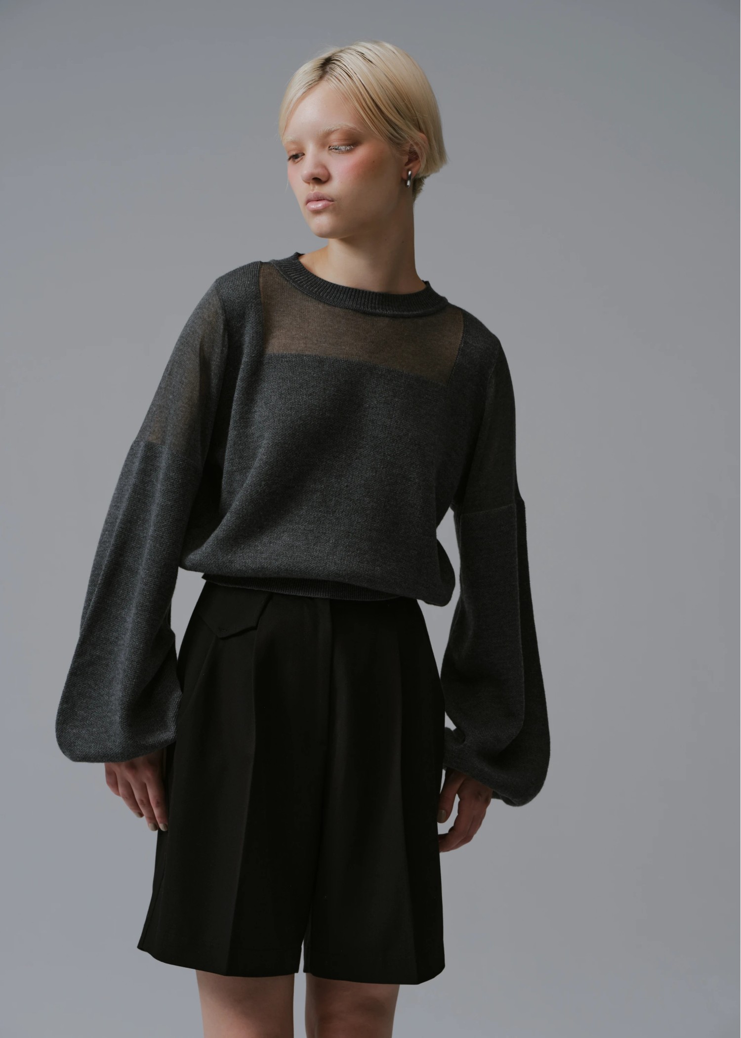 decollete sheer deployment volume sleeve knit