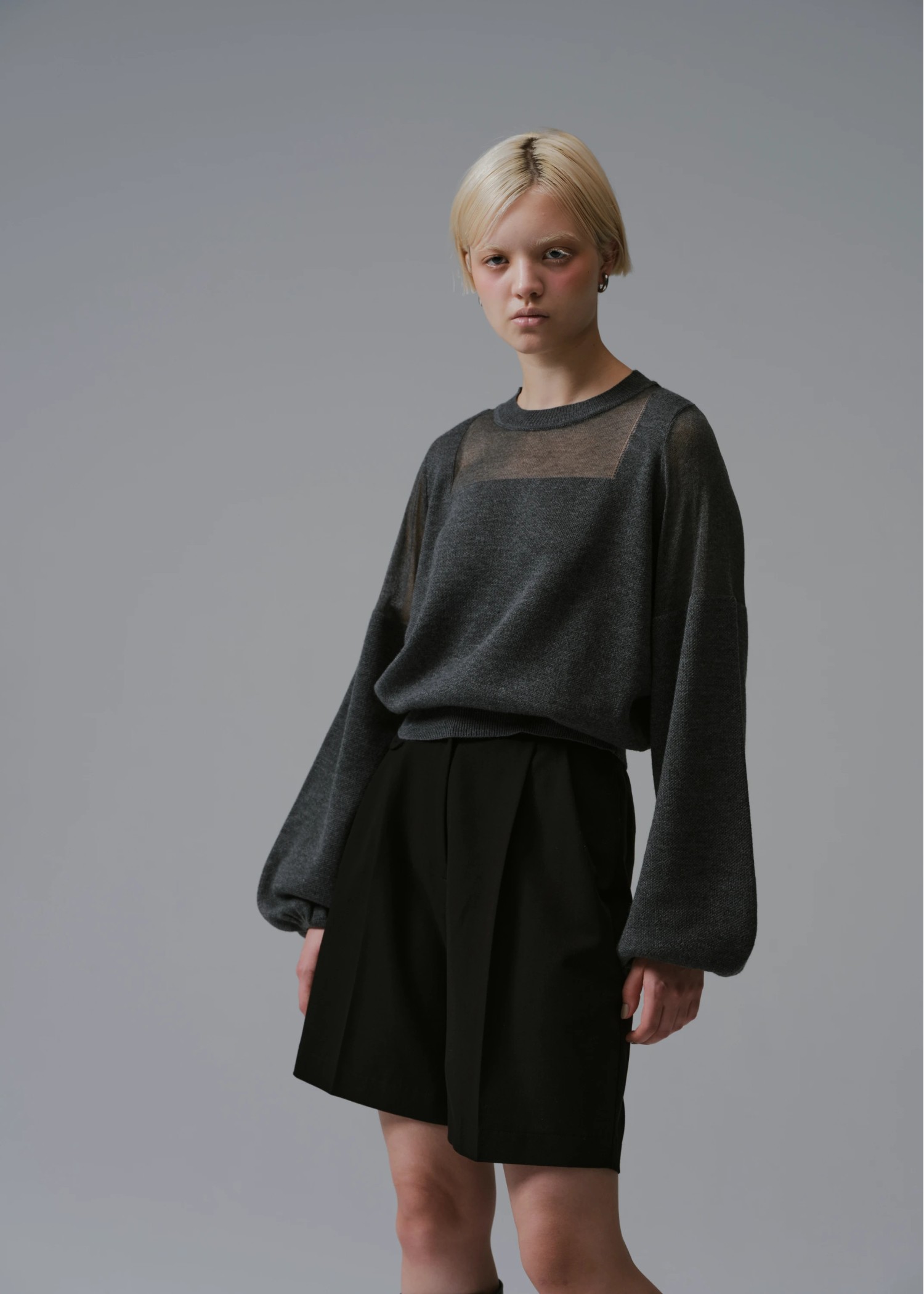 decollete sheer deployment volume sleeve knit