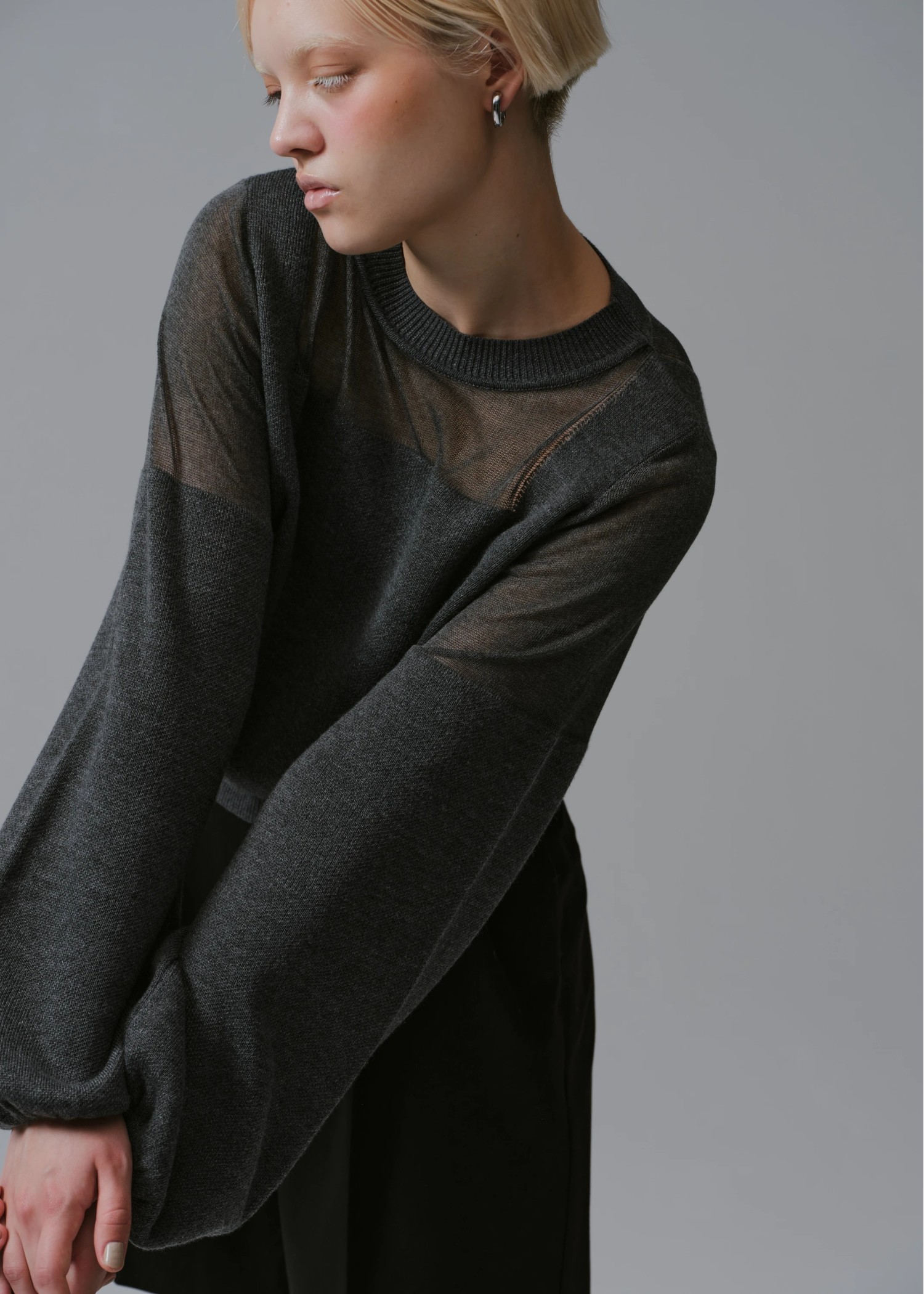 decollete sheer deployment volume sleeve knit