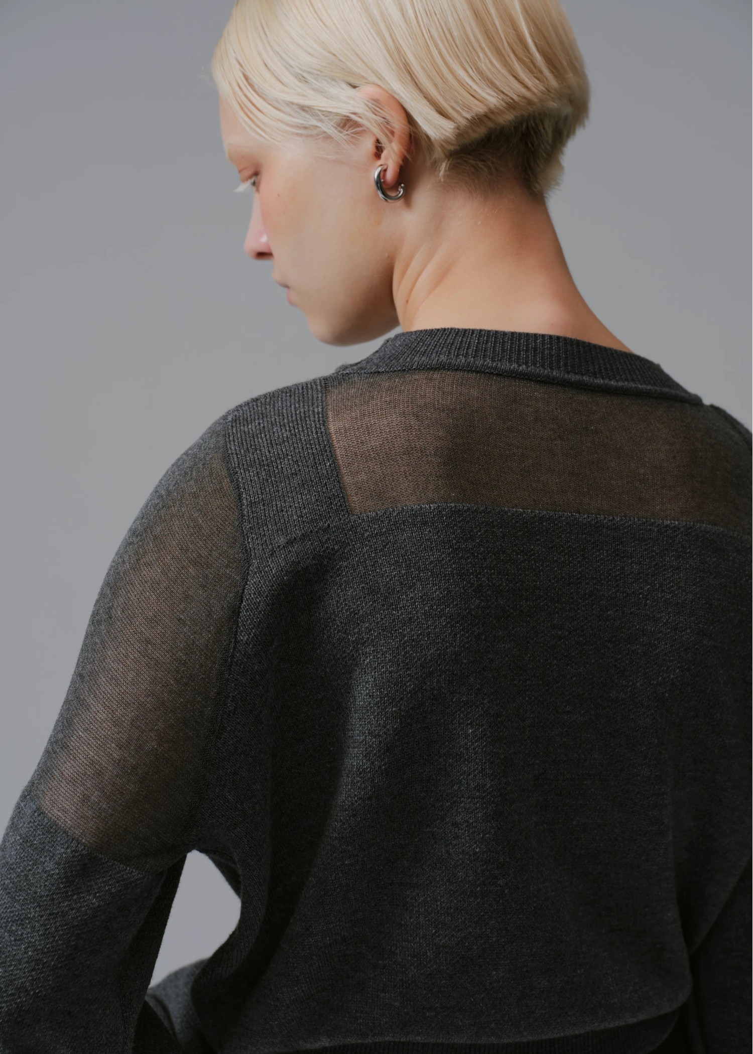 decollete sheer deployment volume sleeve knit