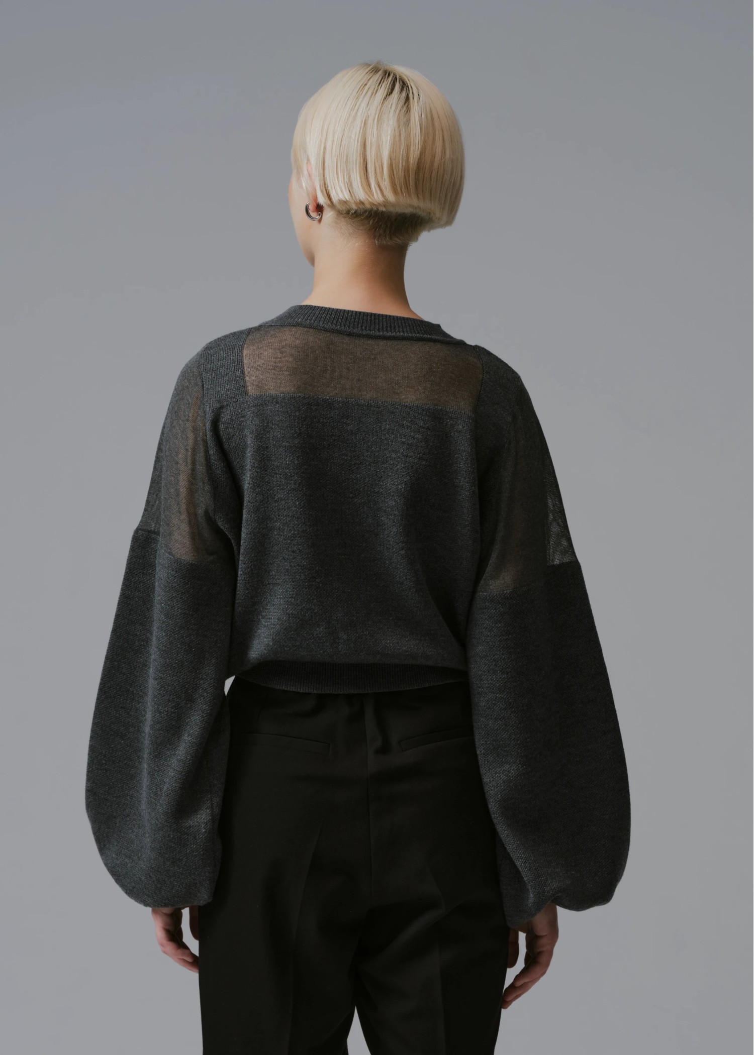 decollete sheer deployment volume sleeve knit