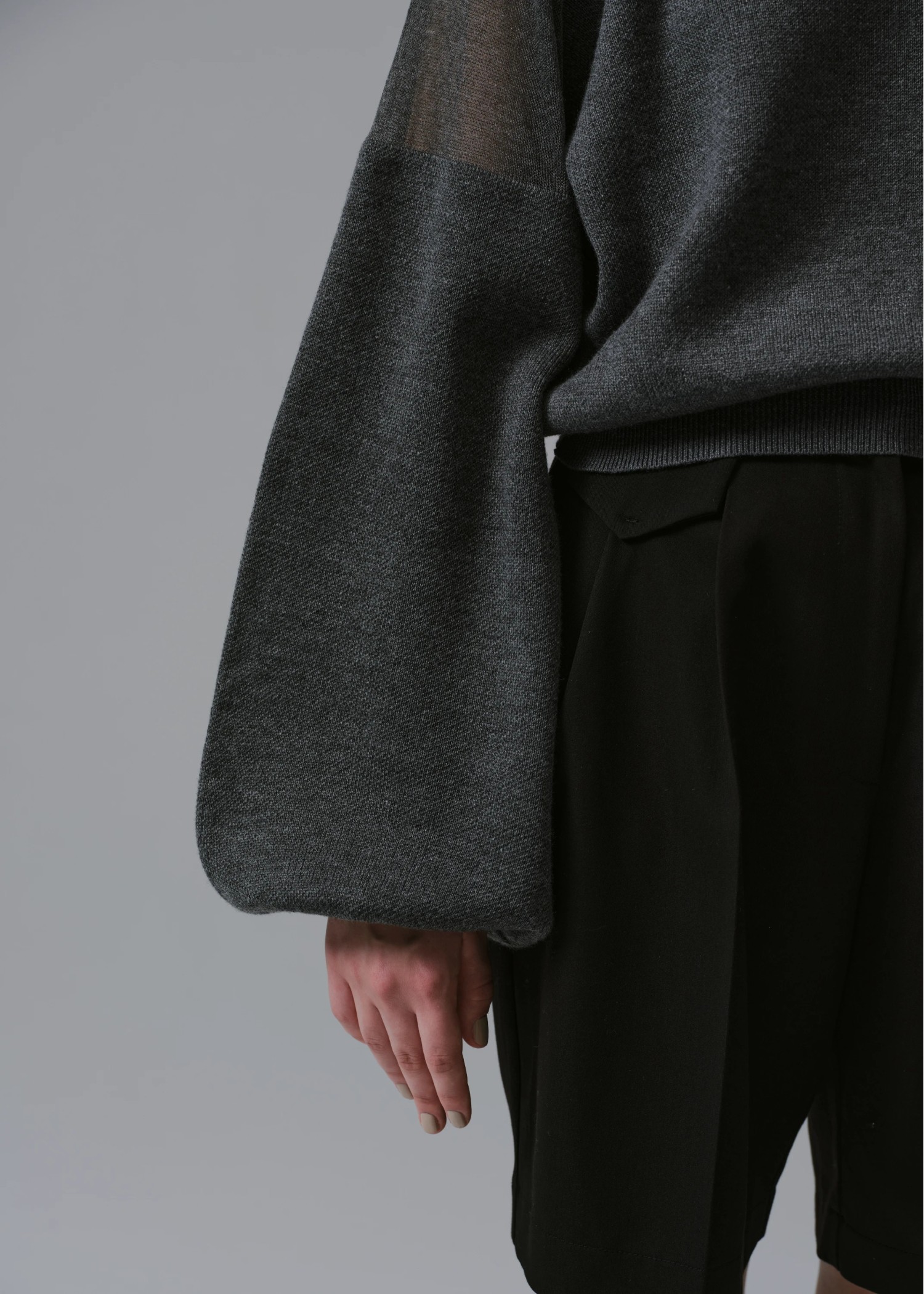 decollete sheer deployment volume sleeve knit