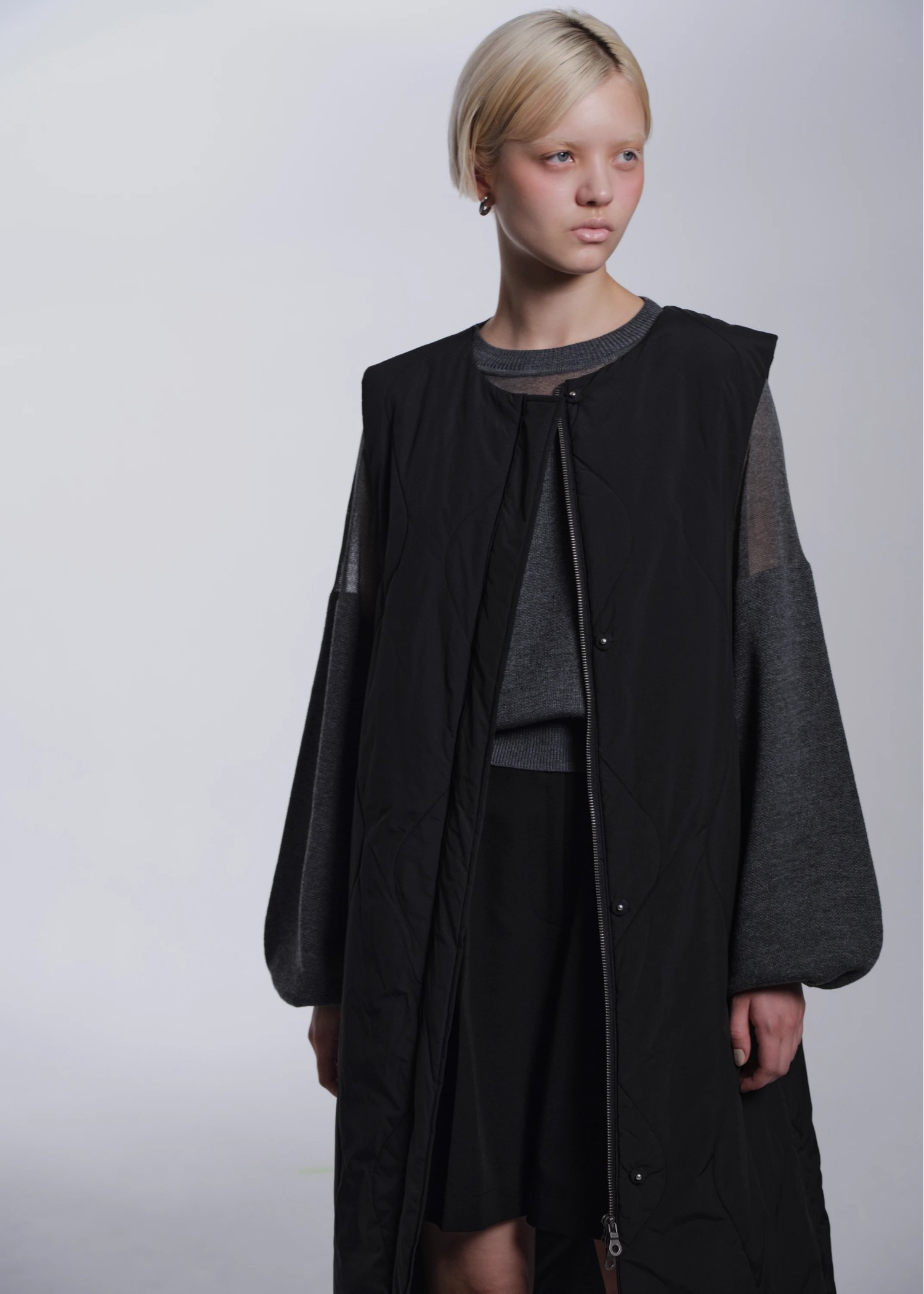 decollete sheer deployment volume sleeve knit