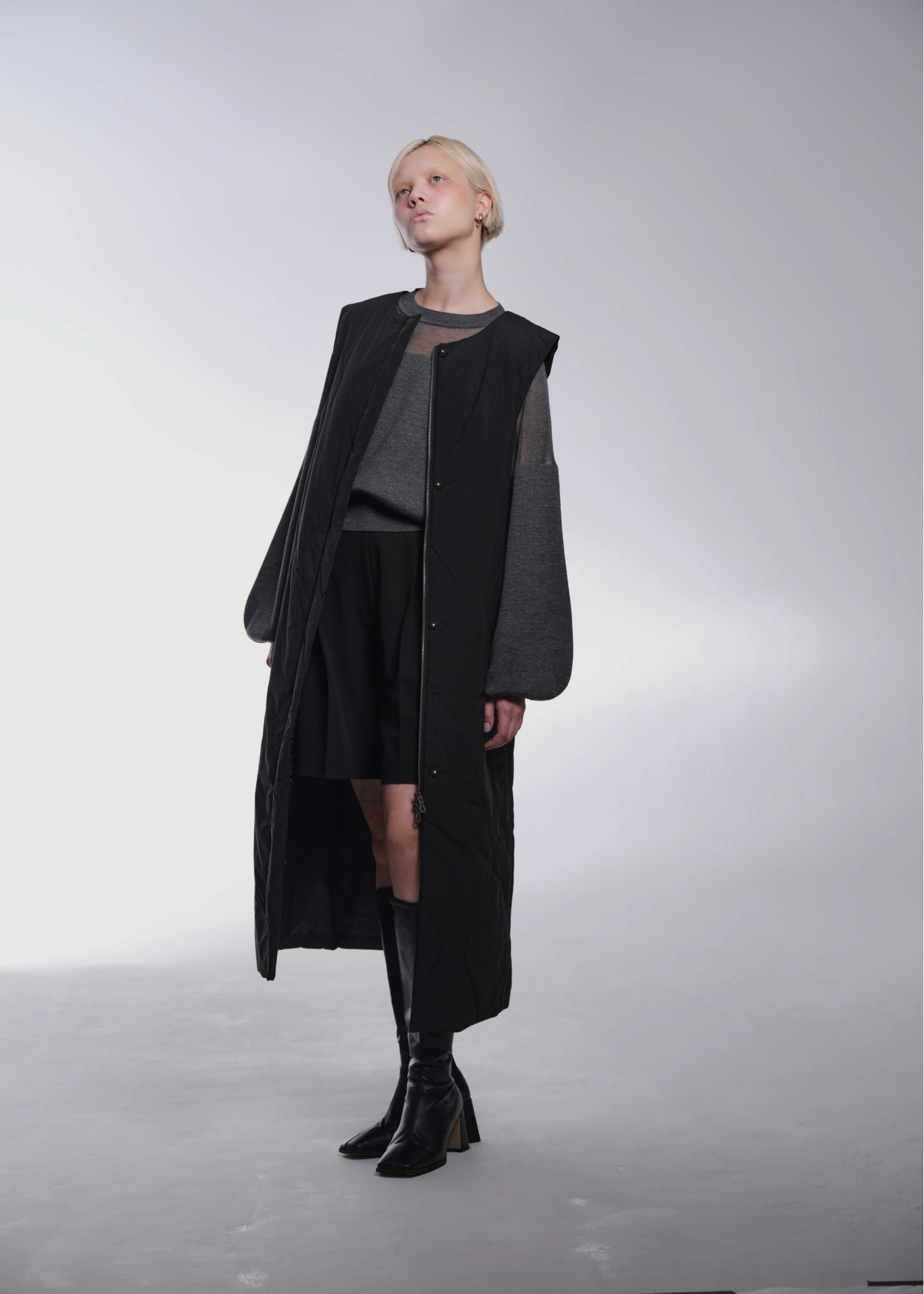 decollete sheer deployment volume sleeve knit