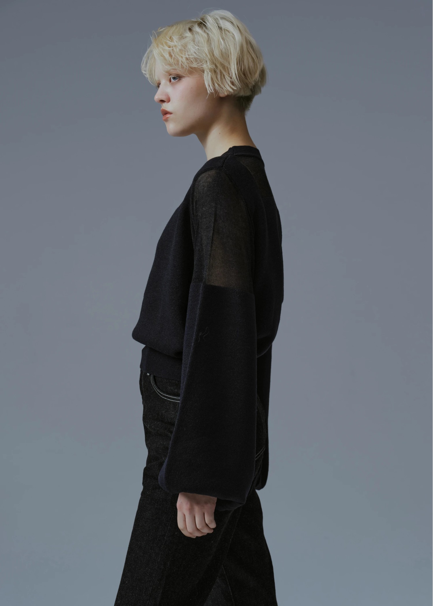 decollete sheer deployment volume sleeve knit