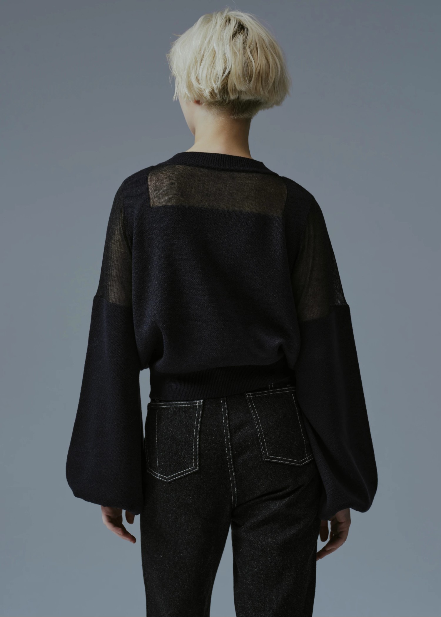 decollete sheer deployment volume sleeve knit