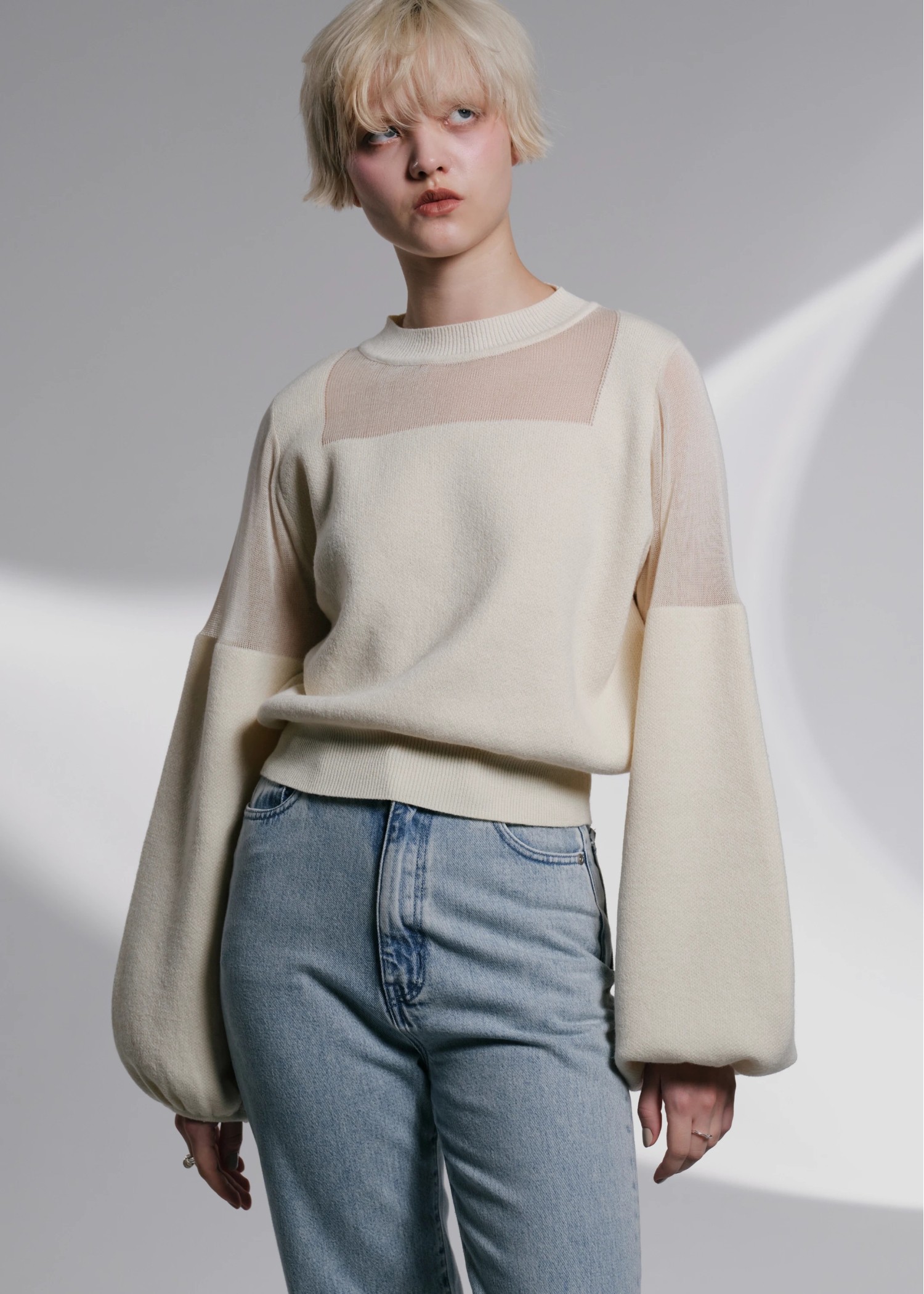 decollete sheer deployment volume sleeve knit