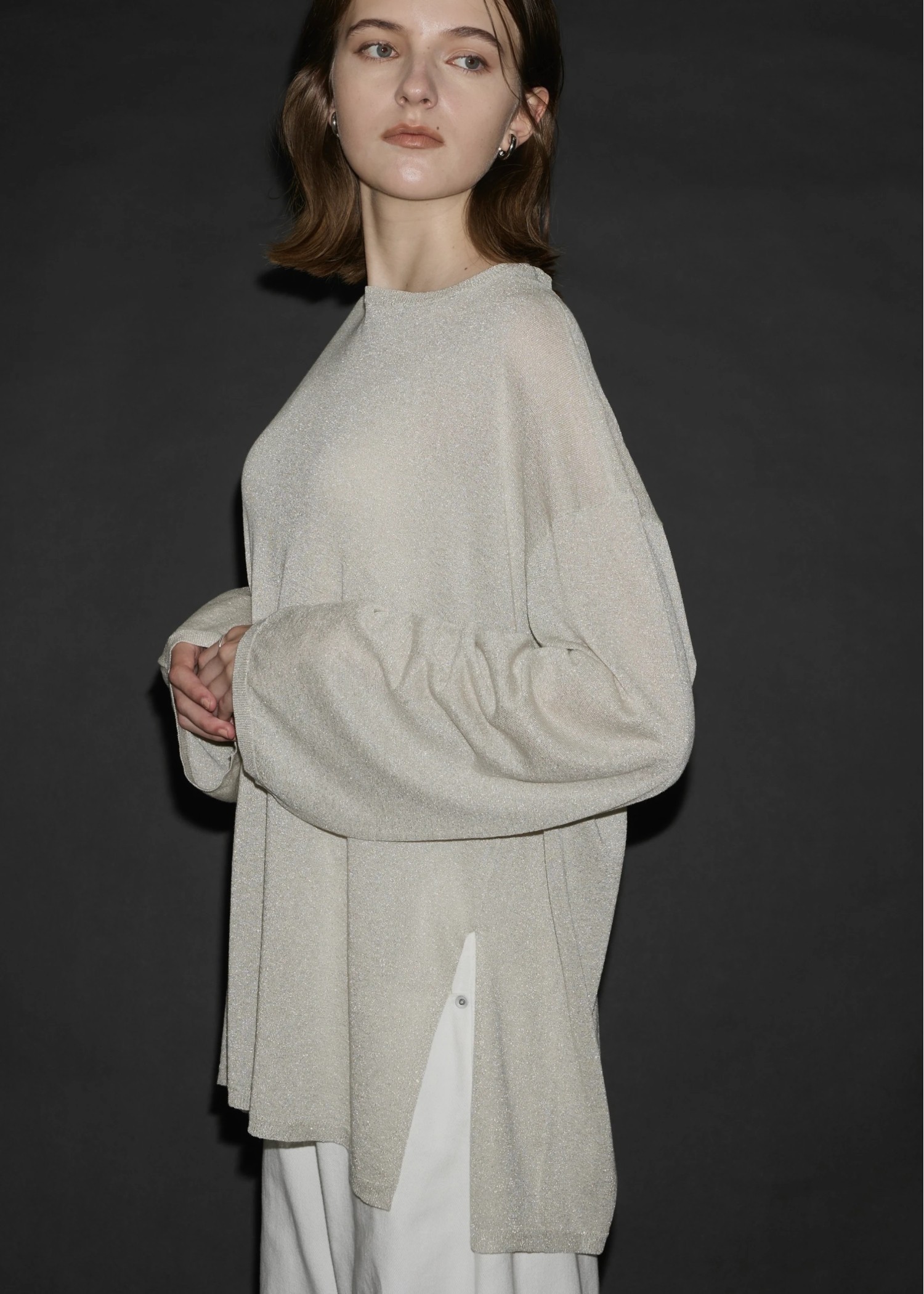 lame knit side cut generous long T