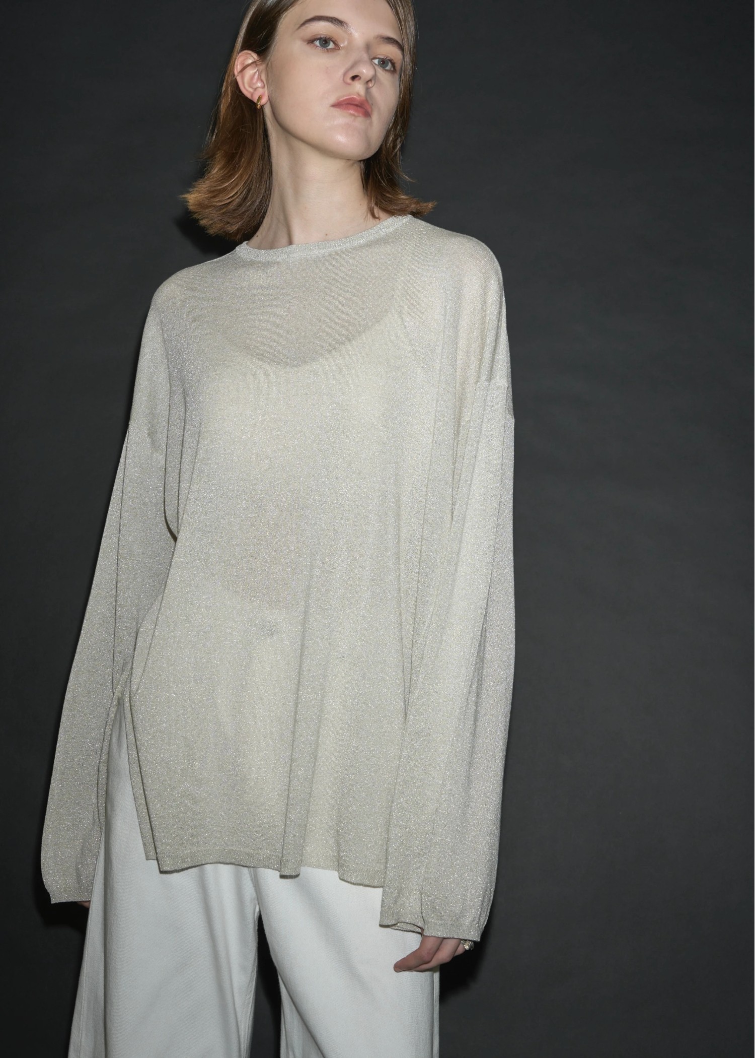 lame knit side cut generous long T