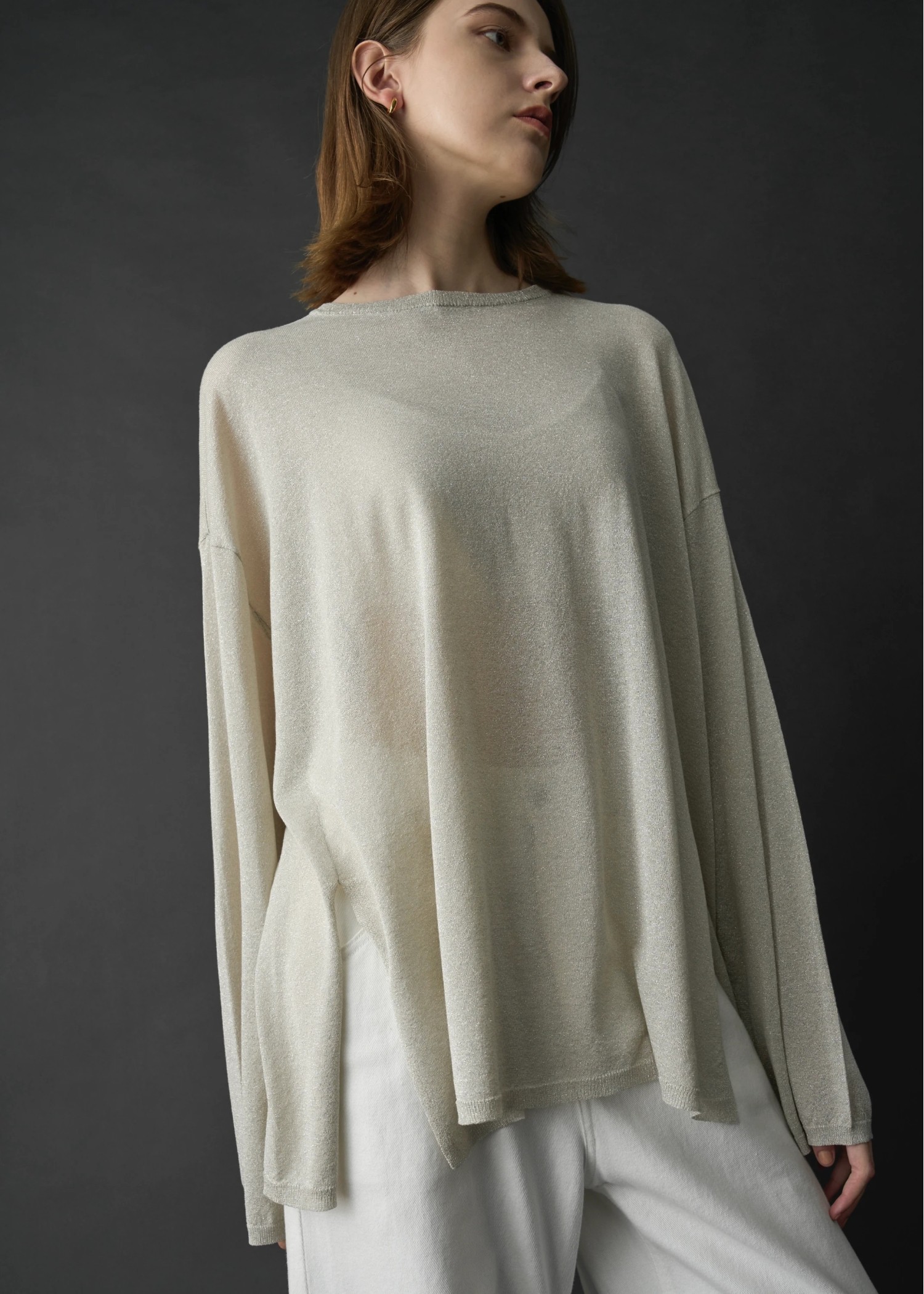 lame knit side cut generous long T