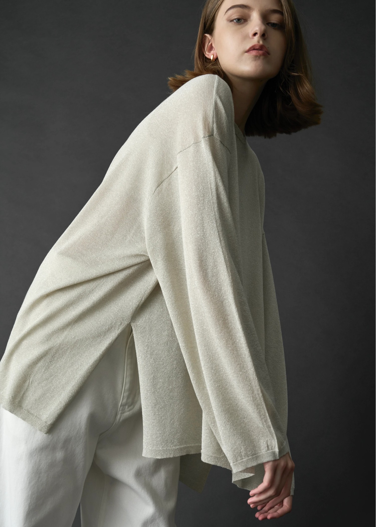 lame knit side cut generous long T