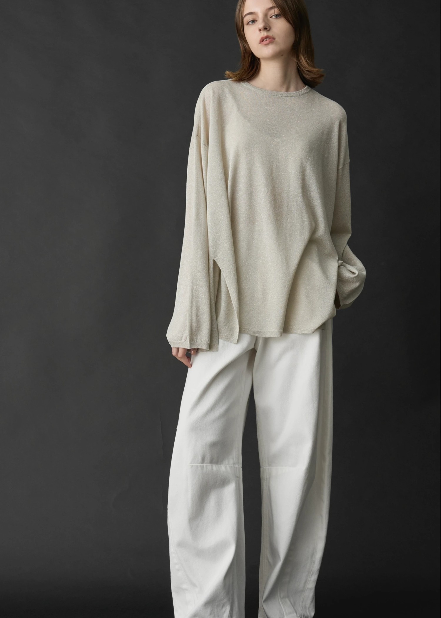 lame knit side cut generous long T