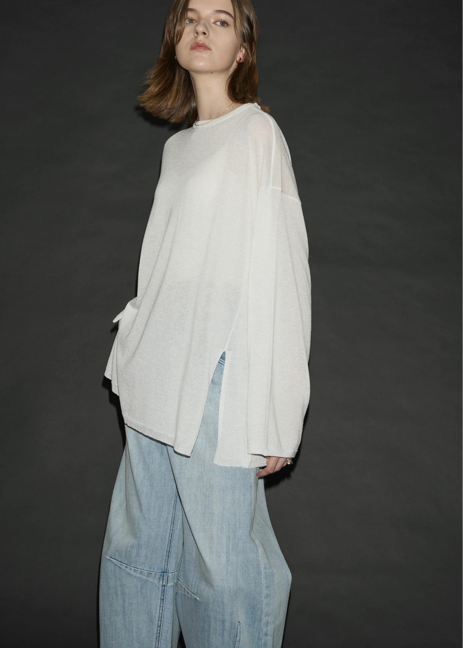 lame knit side cut generous long T