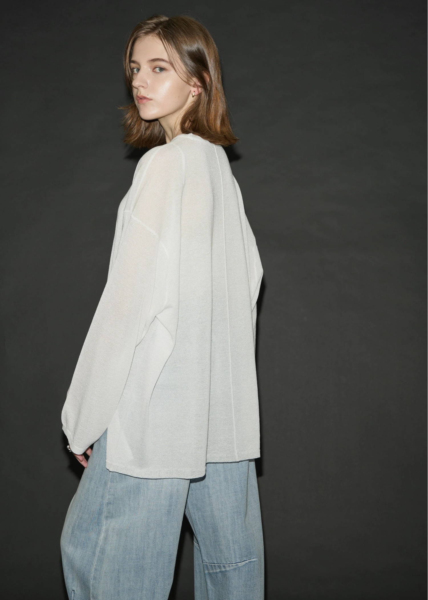 lame knit side cut generous long T