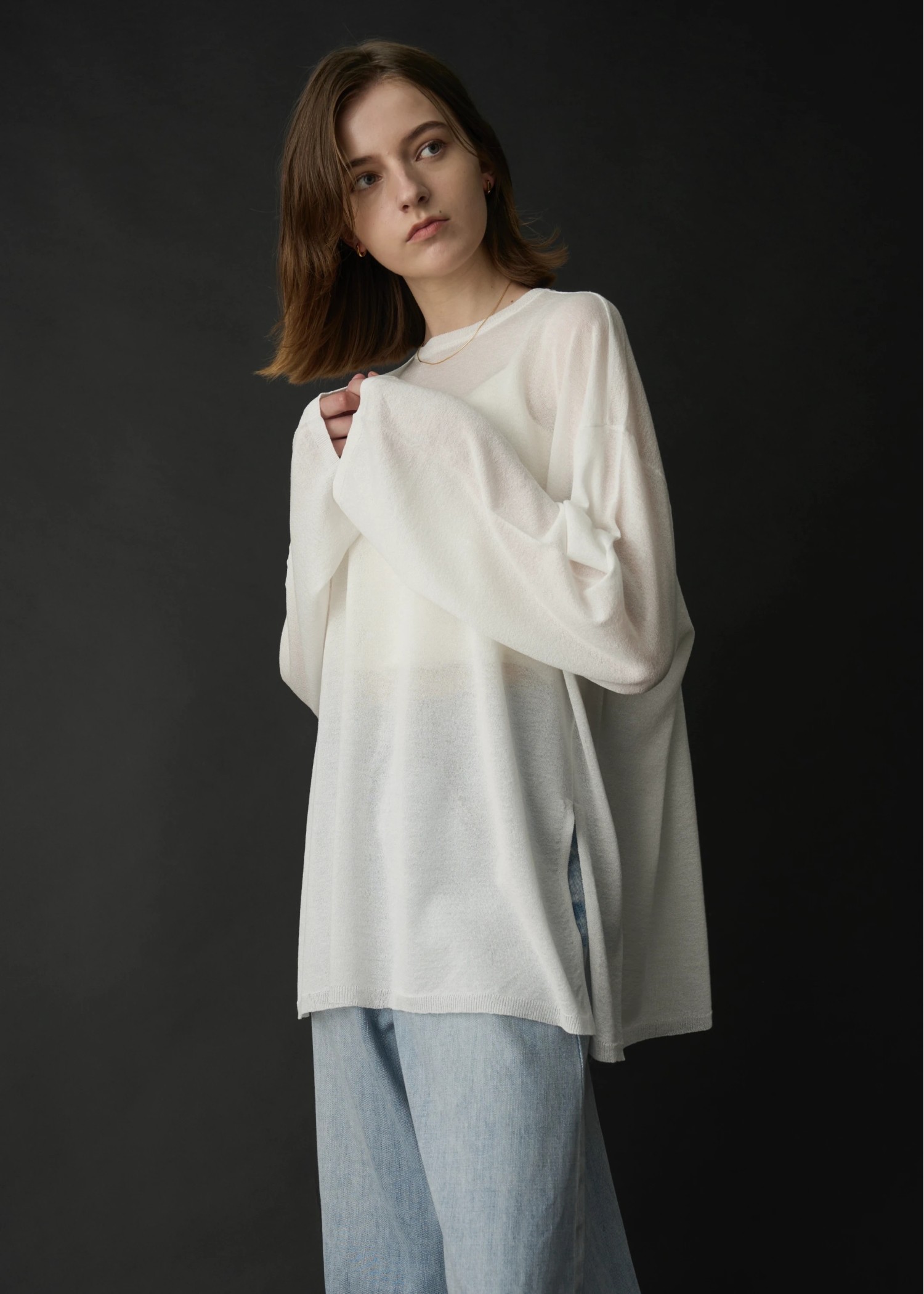 lame knit side cut generous long T