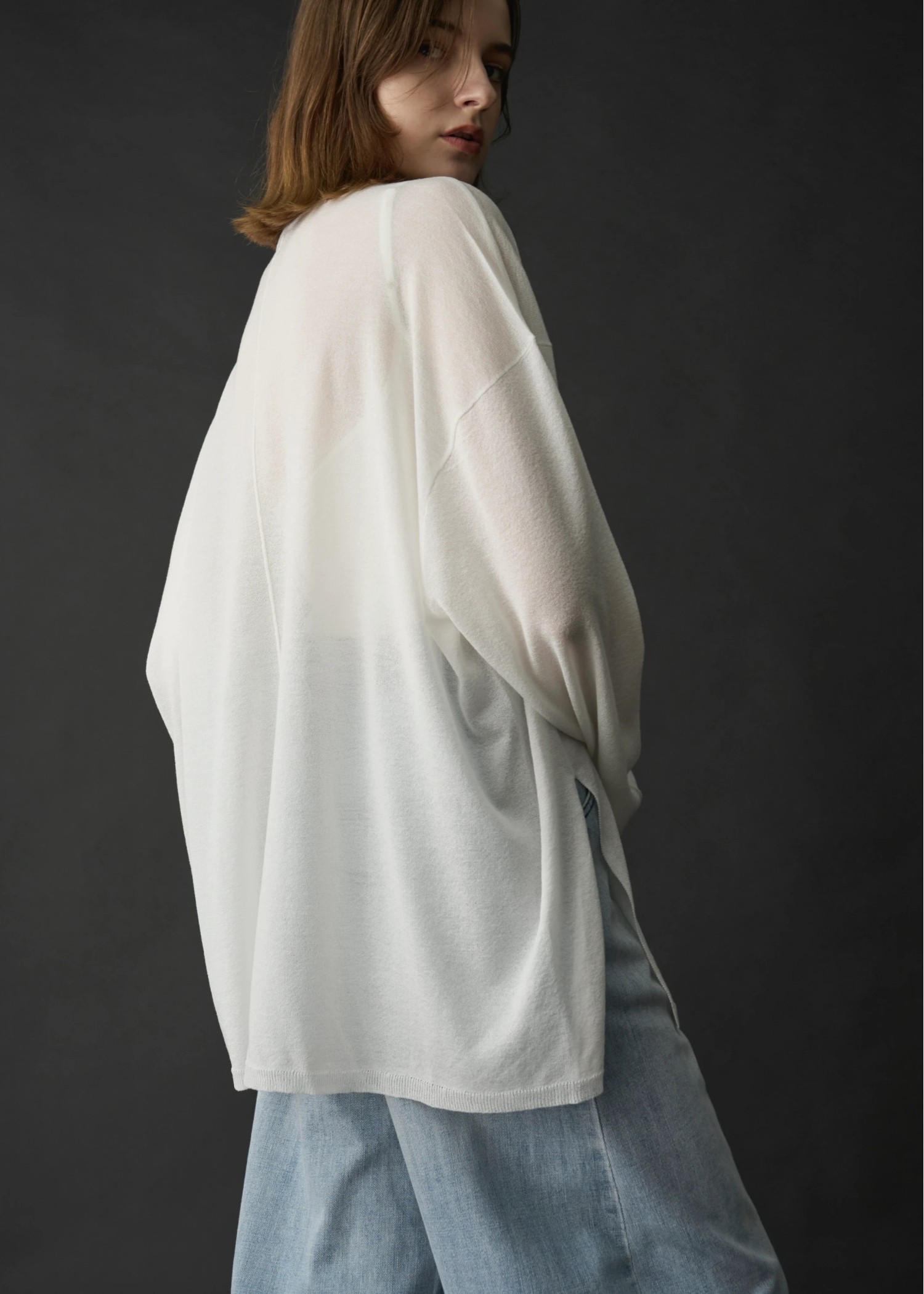 lame knit side cut generous long T