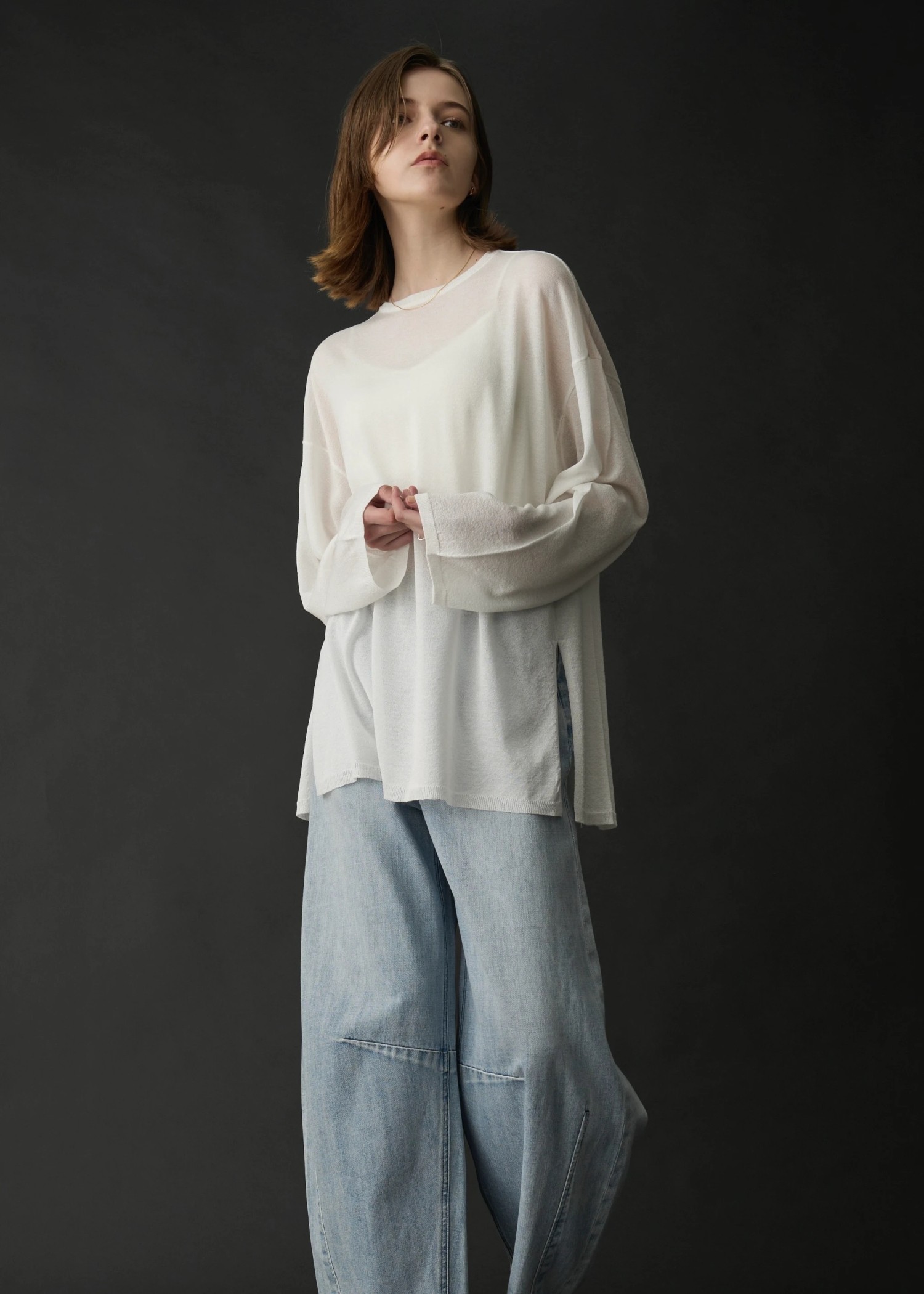 lame knit side cut generous long T