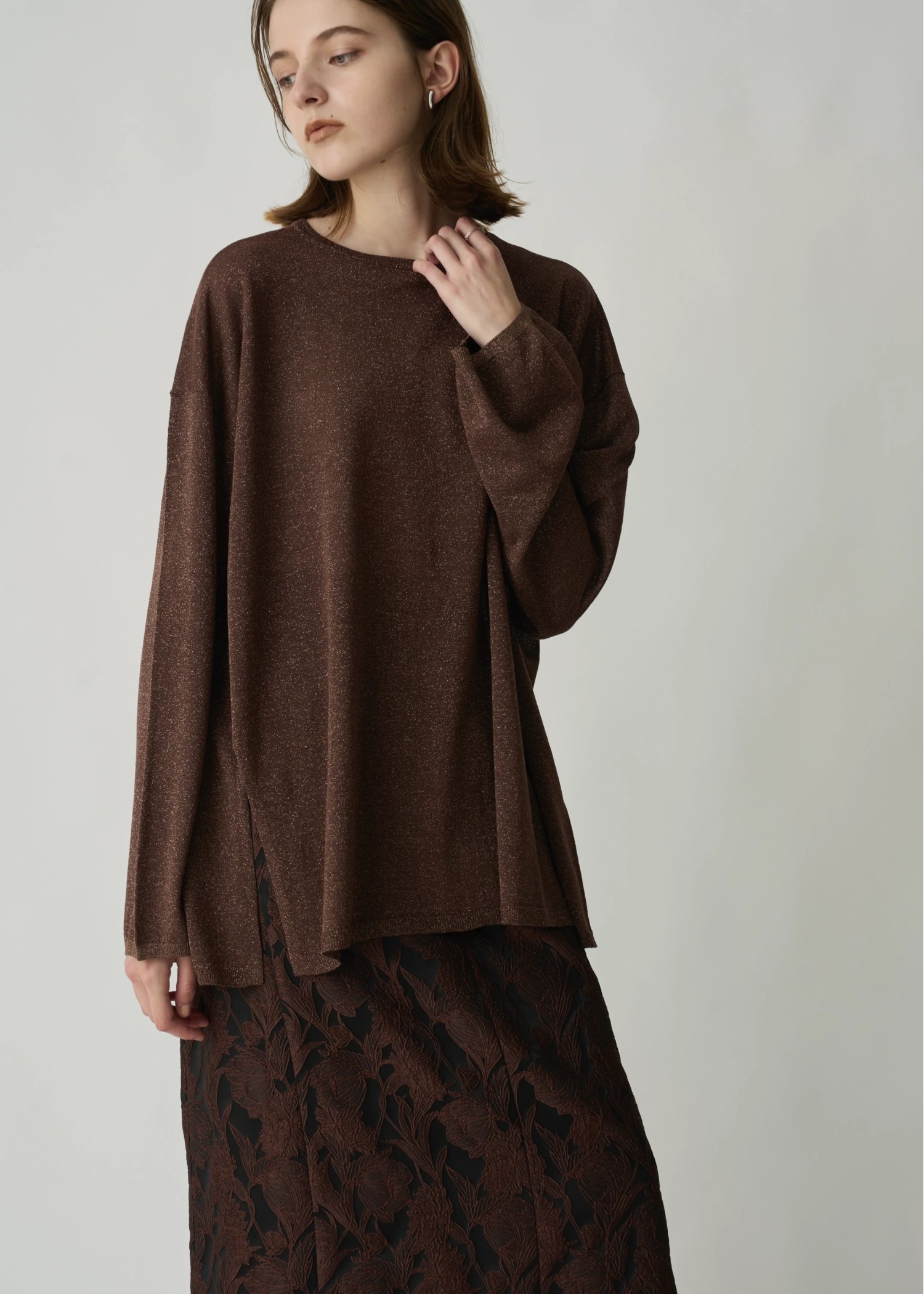 lame knit side cut generous long T