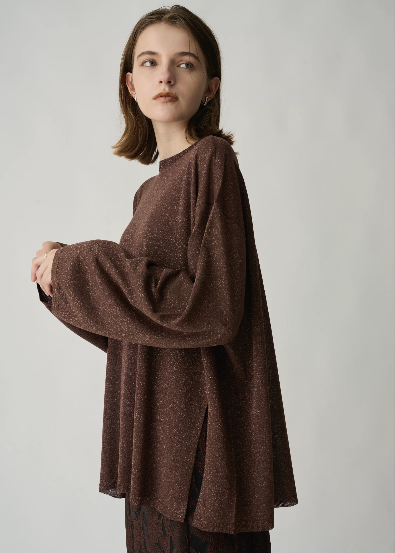 lame knit side cut generous long T