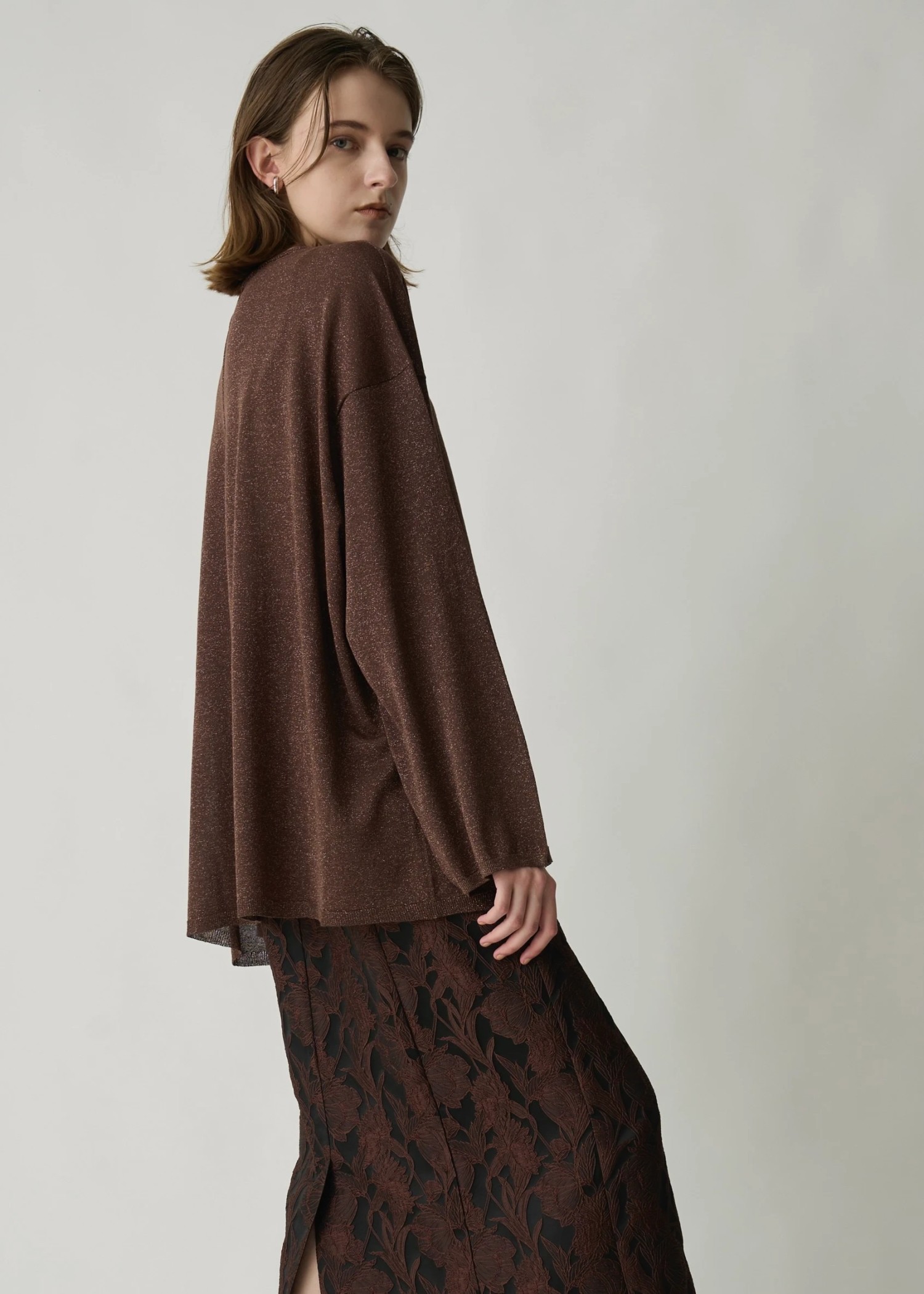 lame knit side cut generous long T