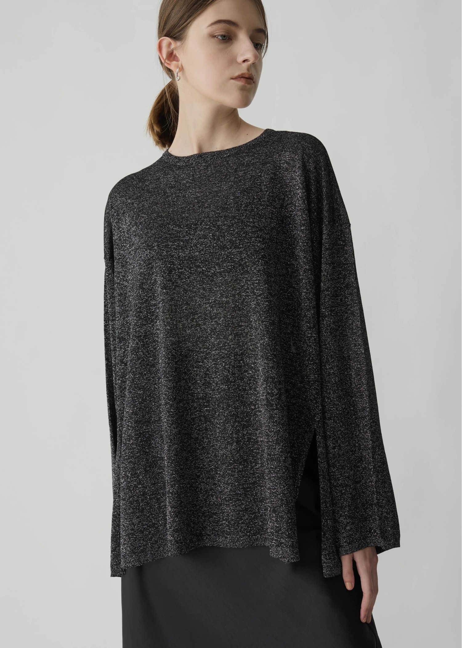lame knit side cut generous long T