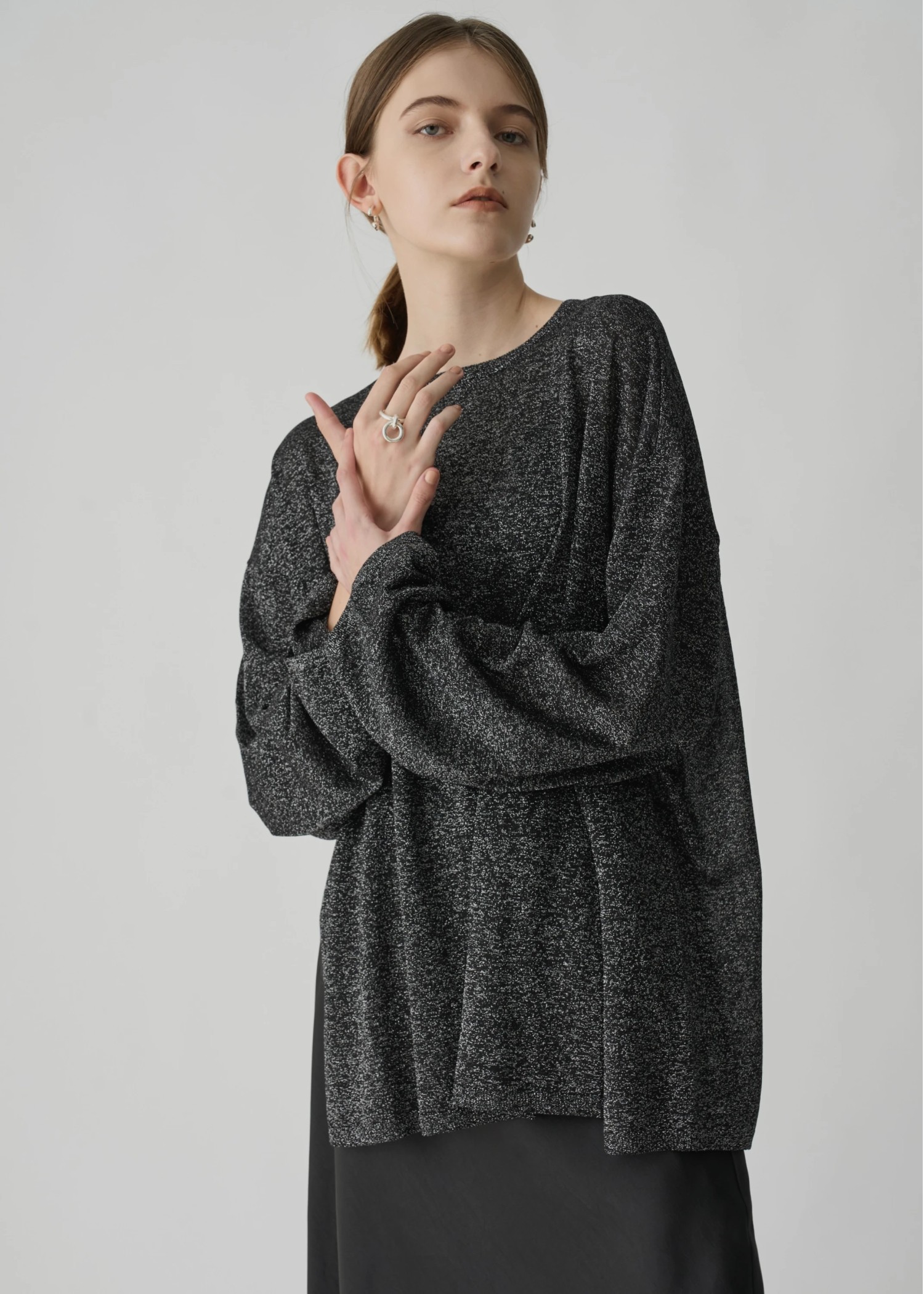 lame knit side cut generous long T