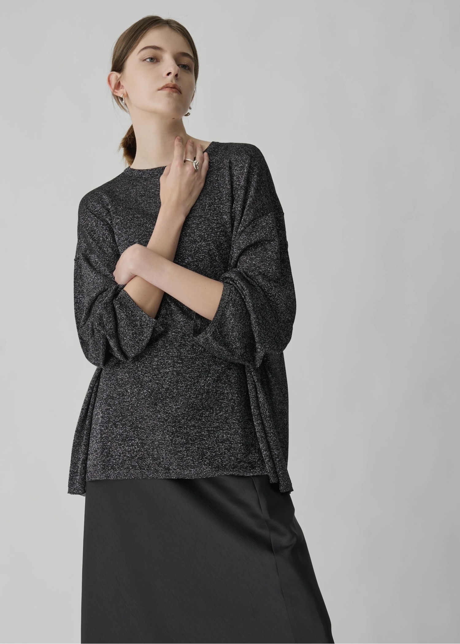 lame knit side cut generous long T