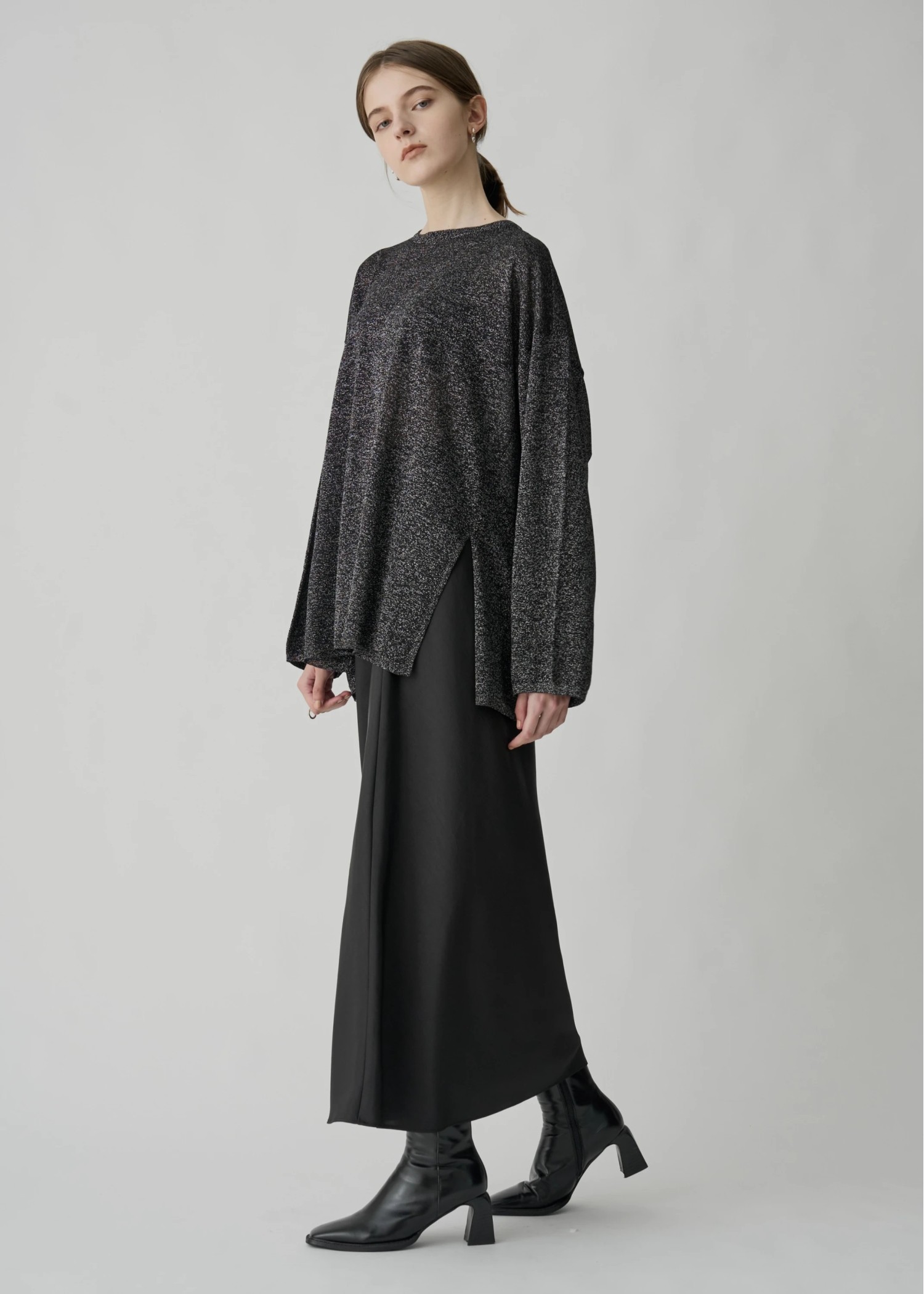 lame knit side cut generous long T