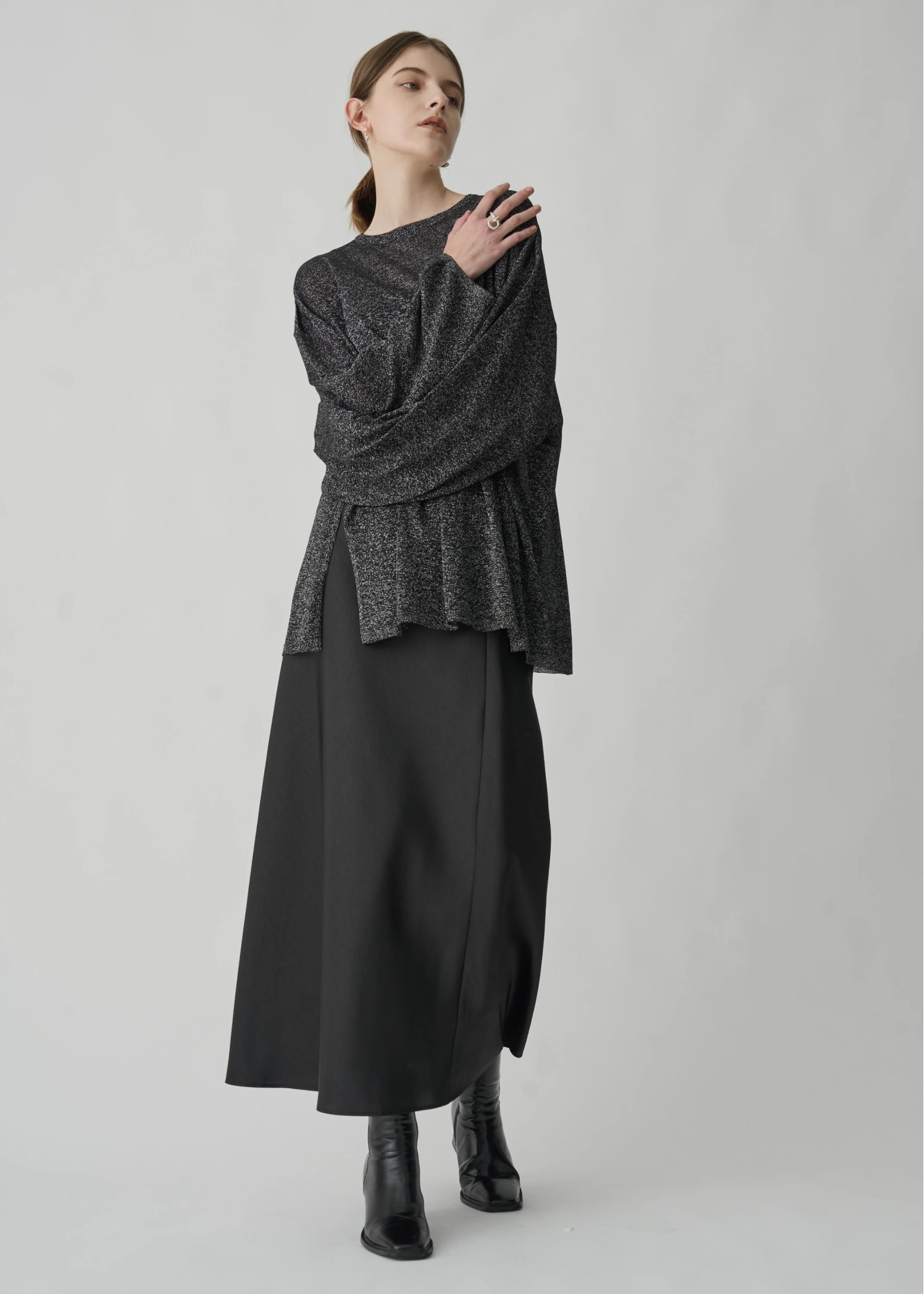 lame knit side cut generous long T