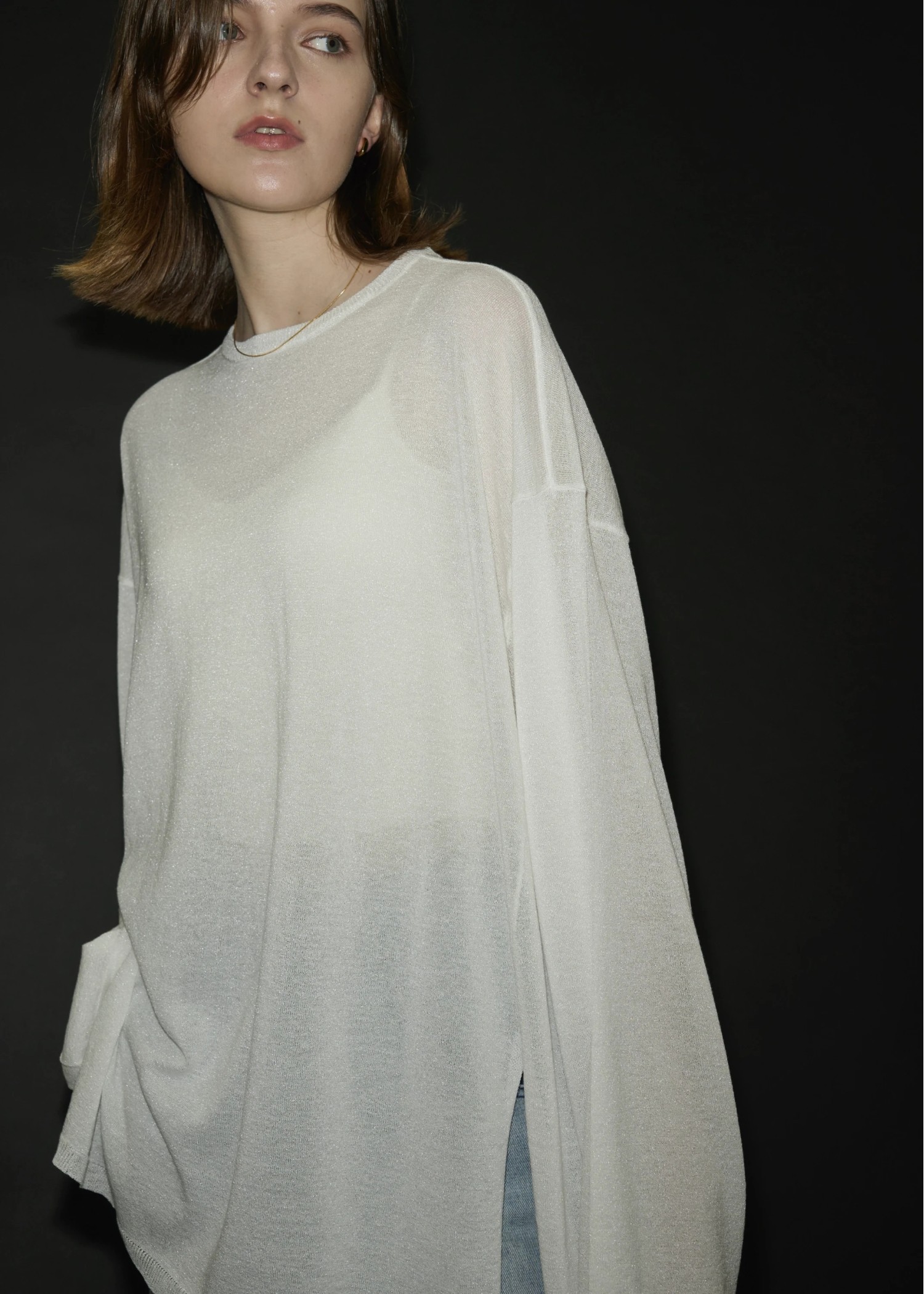 lame knit side cut generous long T