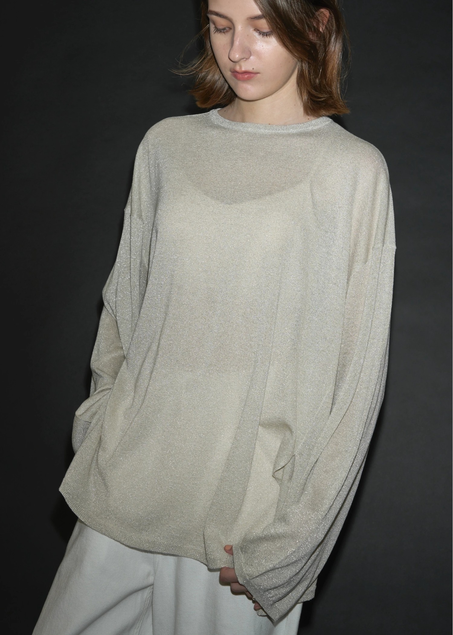 lame knit side cut generous long T