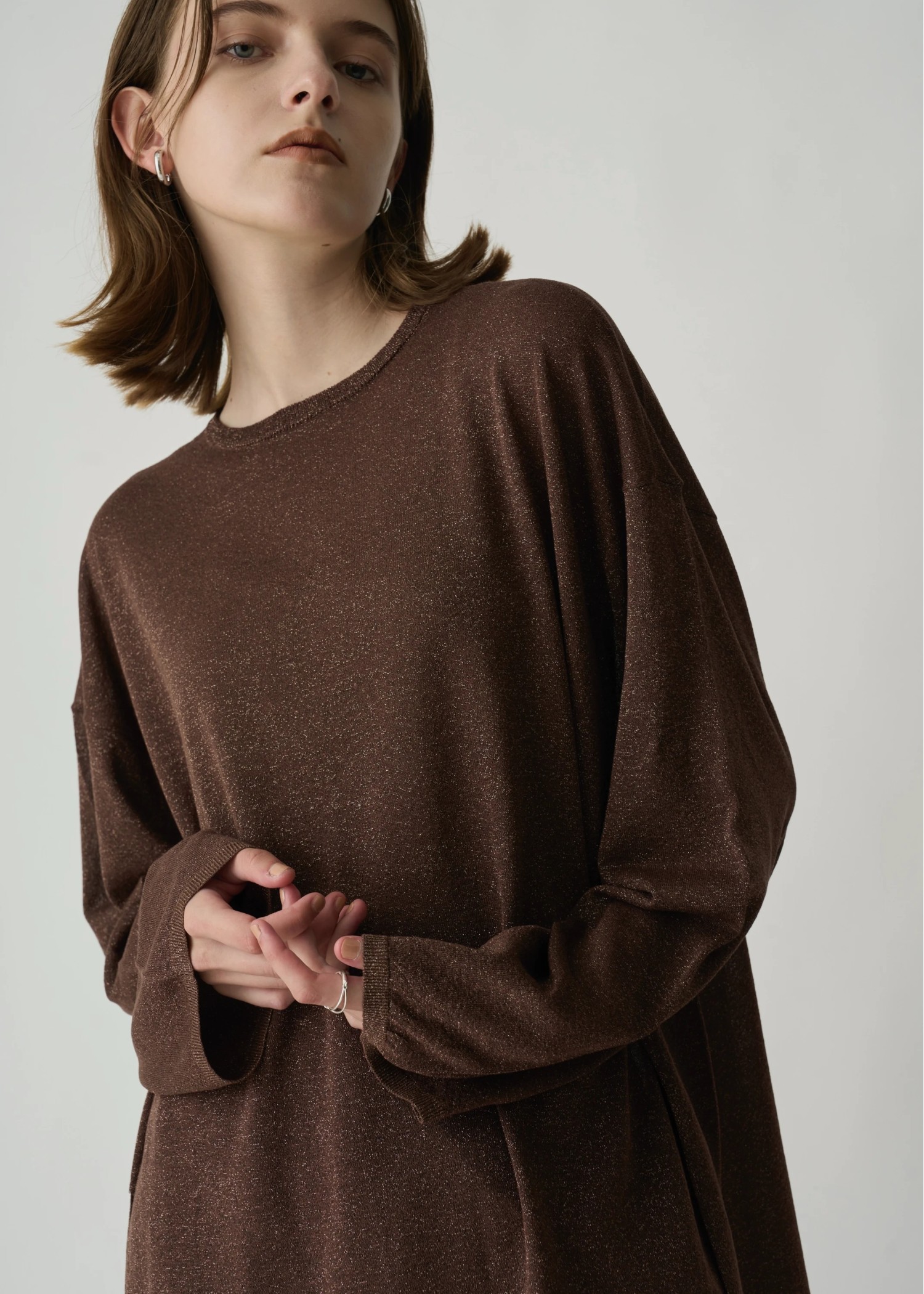 lame knit side cut generous long T