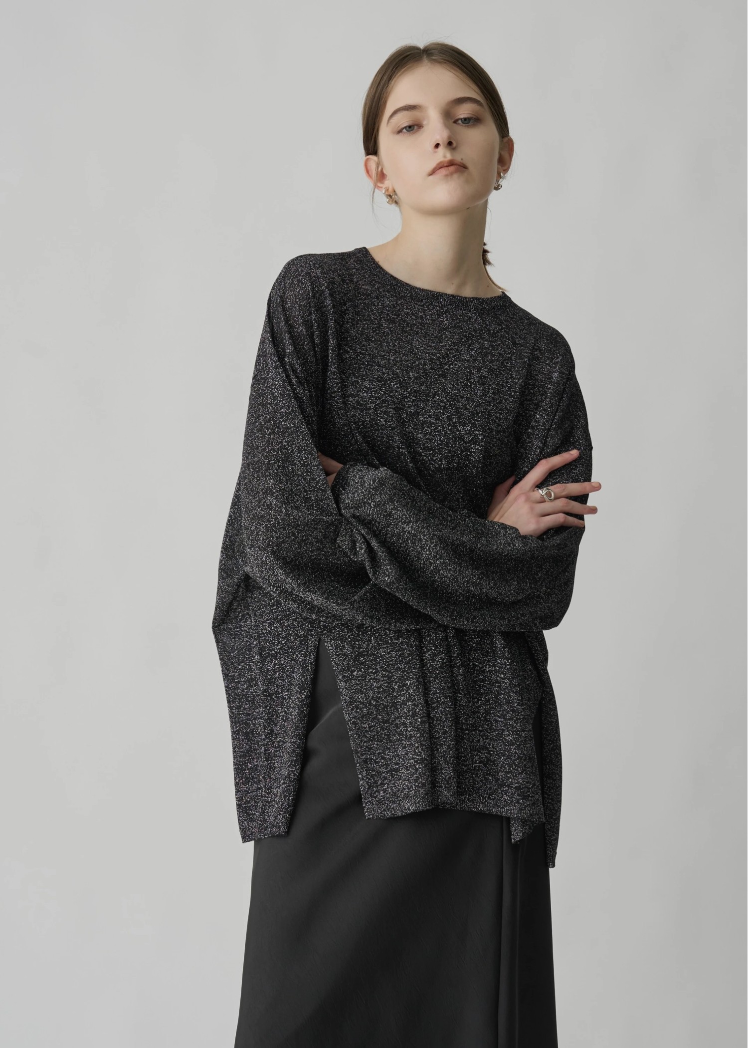 lame knit side cut generous long T