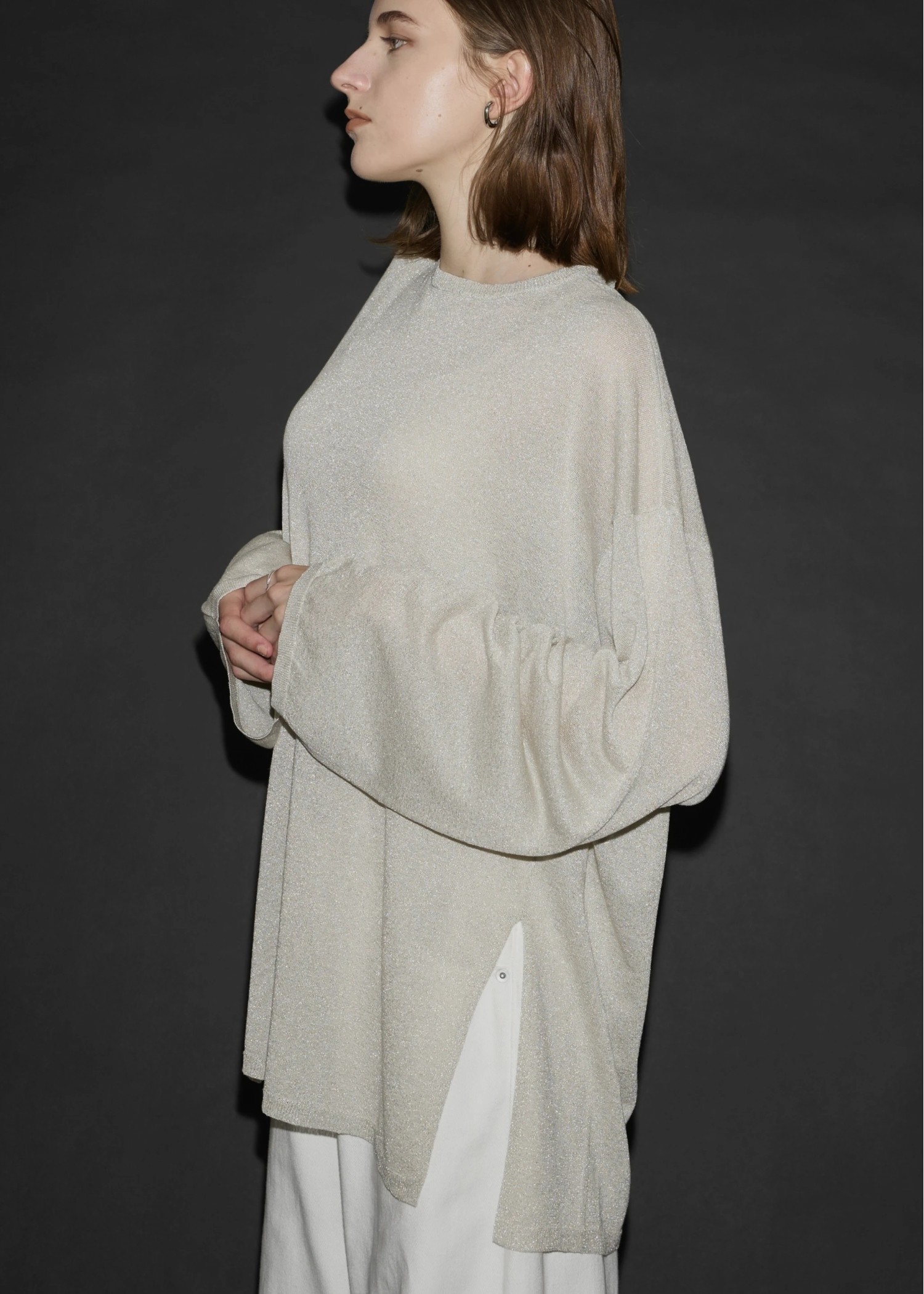 lame knit side cut generous long T