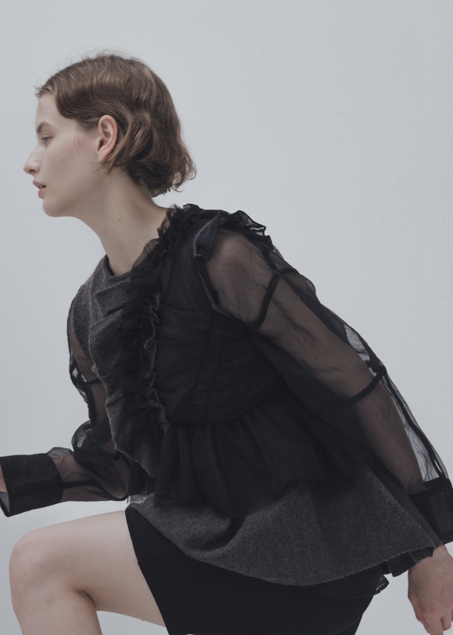 freely gather frill tulle combination no sleeve knit