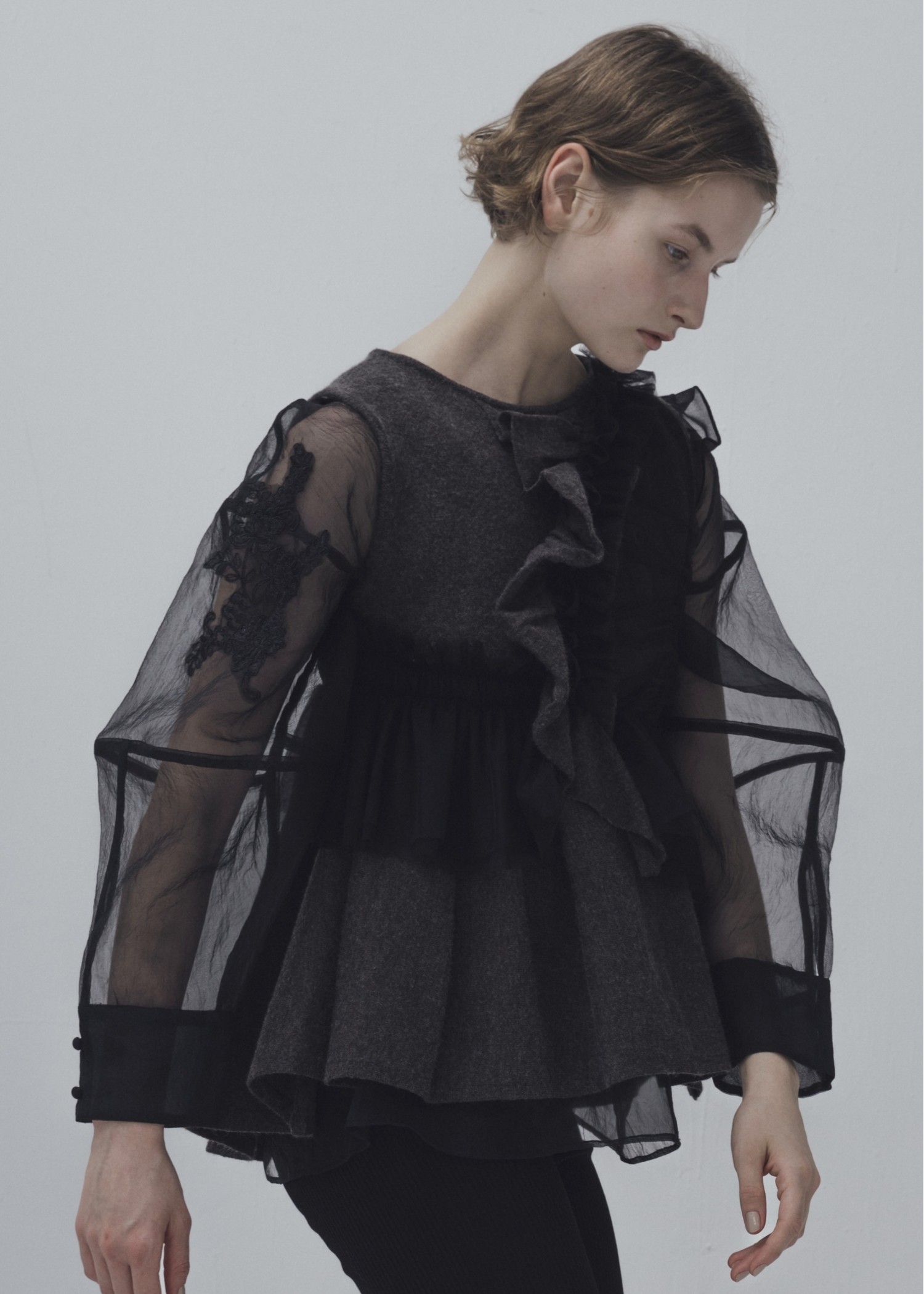 freely gather frill tulle combination no sleeve knit