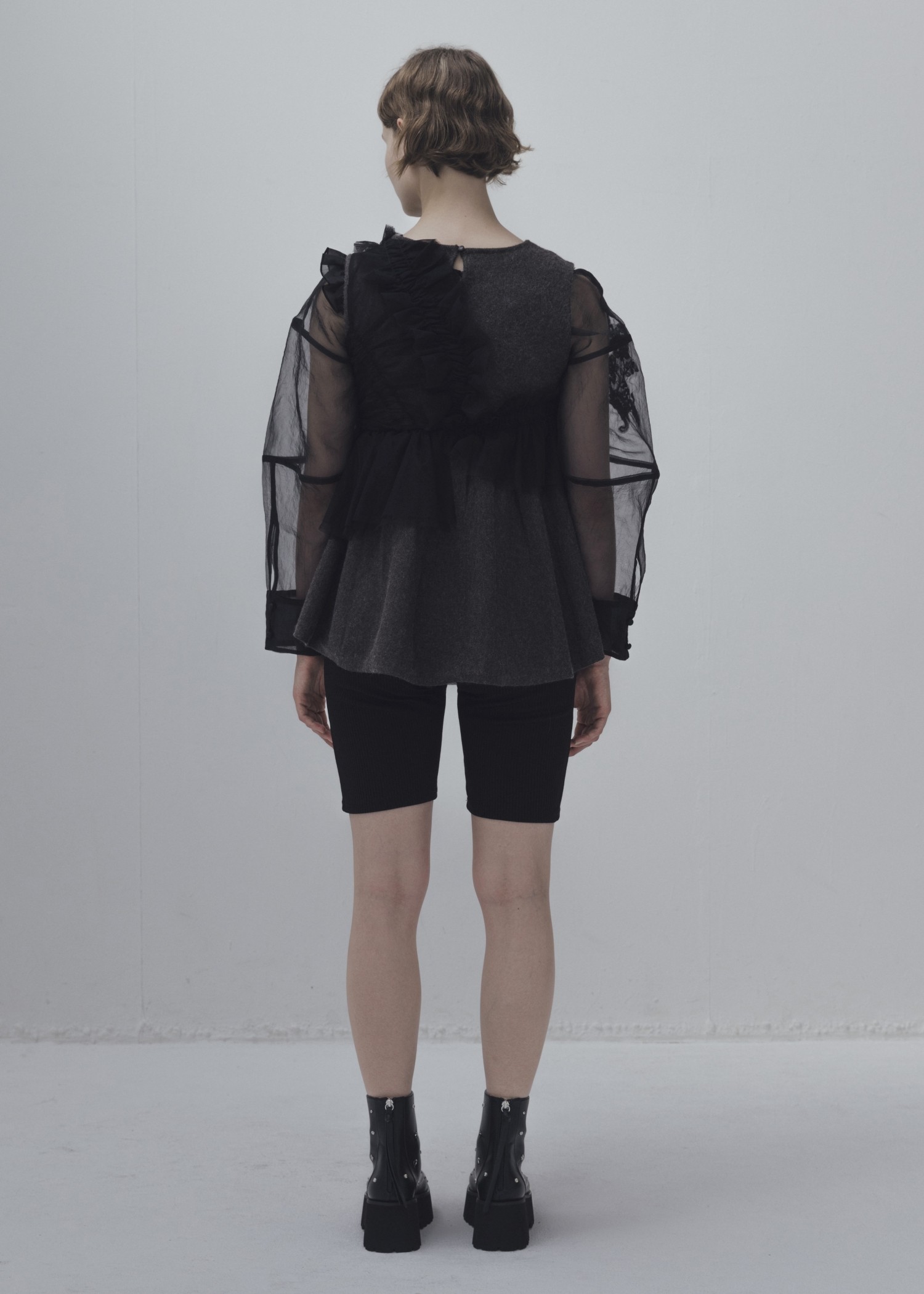 freely gather frill tulle combination no sleeve knit